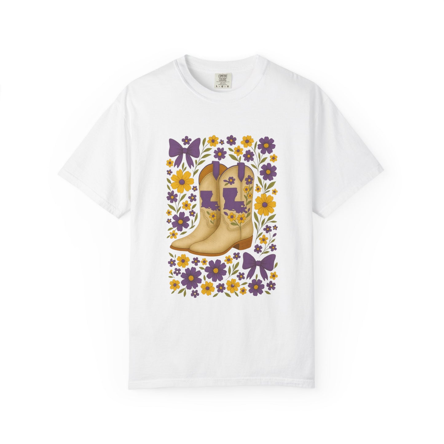 T-Shirt - Western Floral Boot T-Shirt, Vintage Graphic Shirt, Gift for Cowgirl, LSU Tigers, Louisiana Game Day