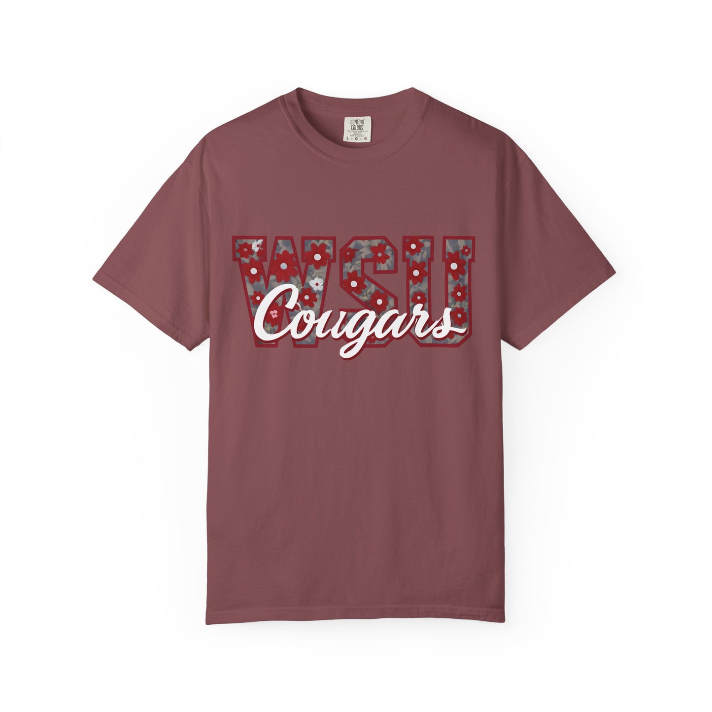 Garment-Dyed T-Shirt with WSU Cougars Design, Casual Wear, College Apparel, Sports Fan Gear, Comfortable Lifestyle Top, WSU Cougars