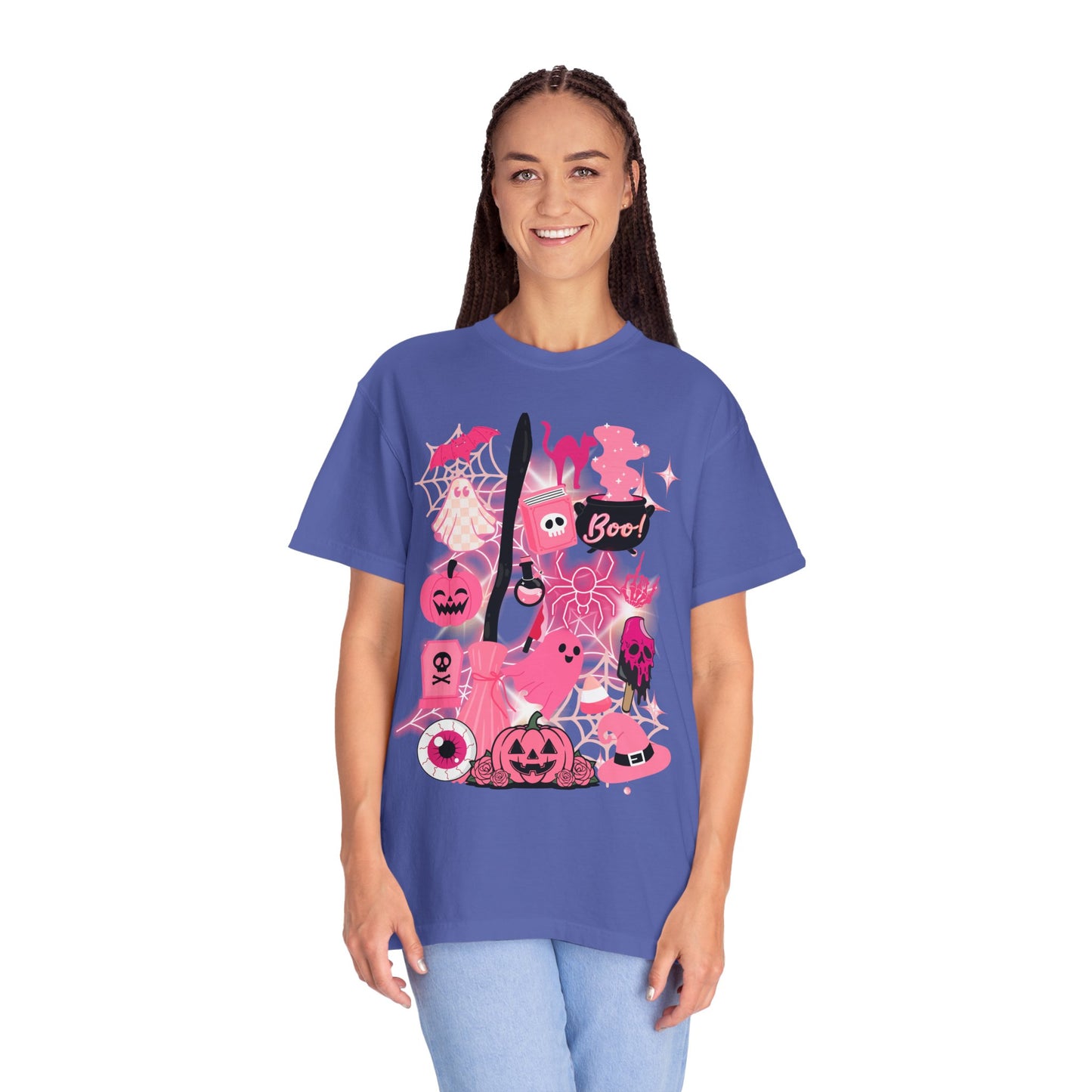 Pink Halloween-Themed Unisex T-shirt, Spooky Shirt, Ghostly Apparel, Boo T-shirt, Fall Fashion, Halloween Costume Top