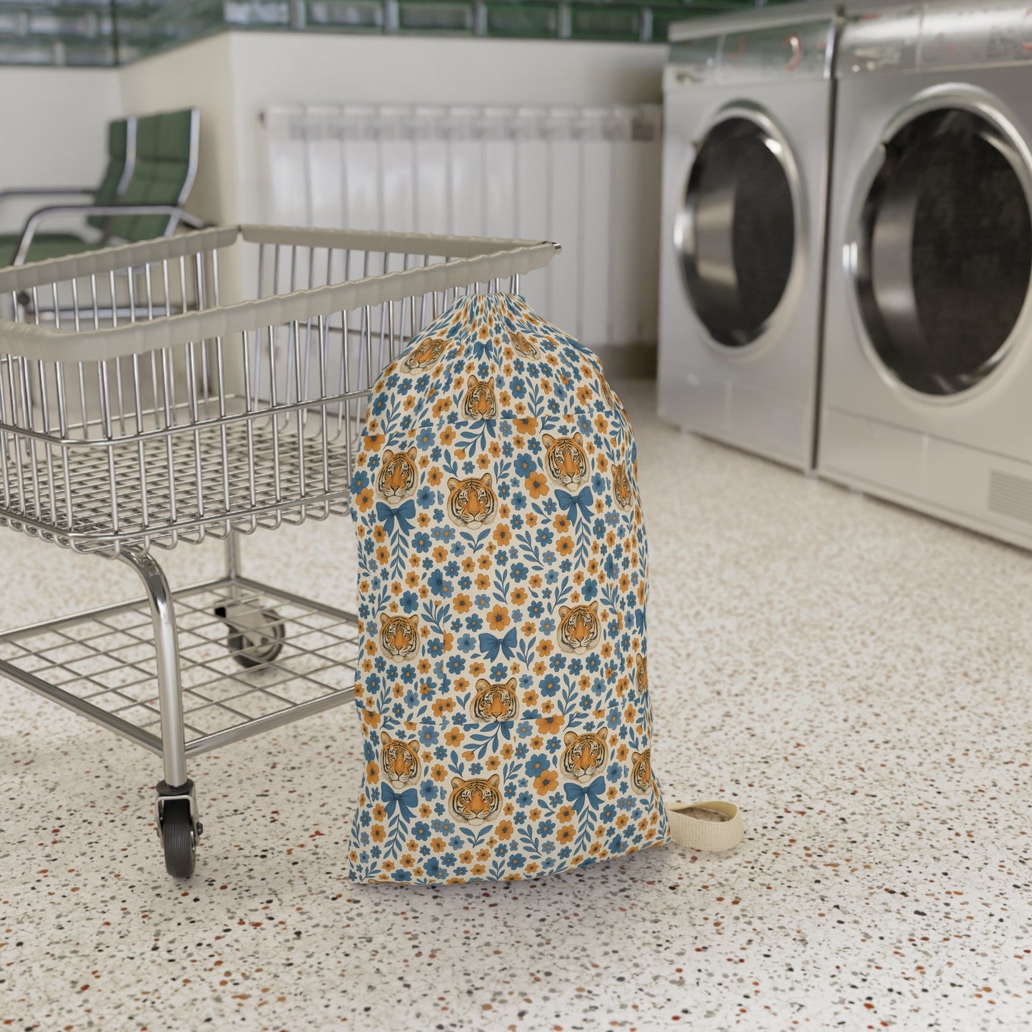 Floral Laundry Bag with Cute Tiger Design | Stylish Laundry Hamper, Home Decor, Gift for Cat Lovers, Eco-Friendly Laundry Storage