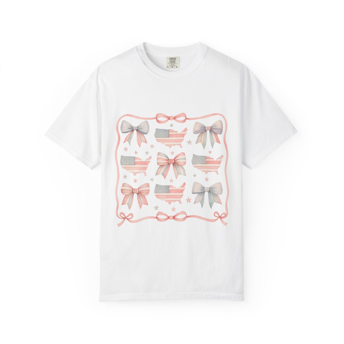 America Coquette Cute Bow Pattern Comfort Colors Unisex T-Shirt - 4th of July USA Celebration