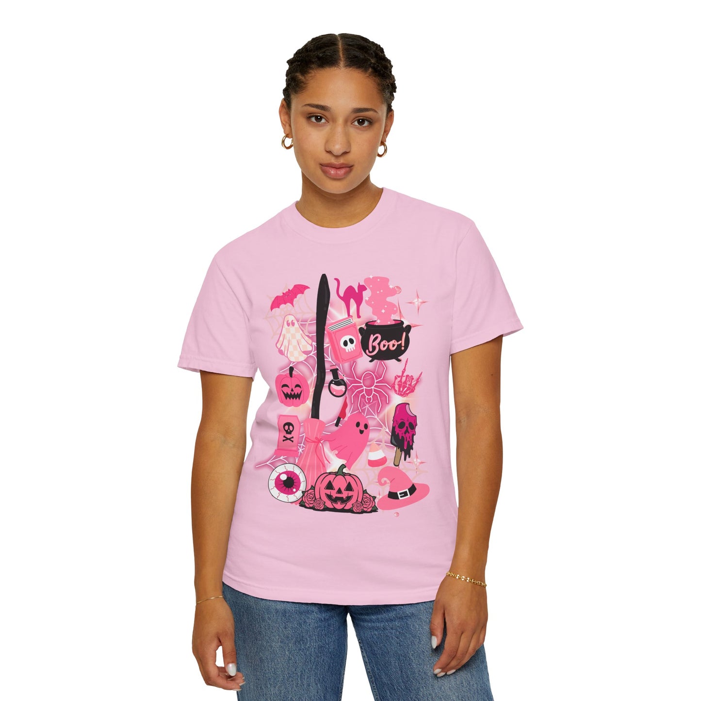 Pink Halloween-Themed Unisex T-shirt, Spooky Shirt, Ghostly Apparel, Boo T-shirt, Fall Fashion, Halloween Costume Top