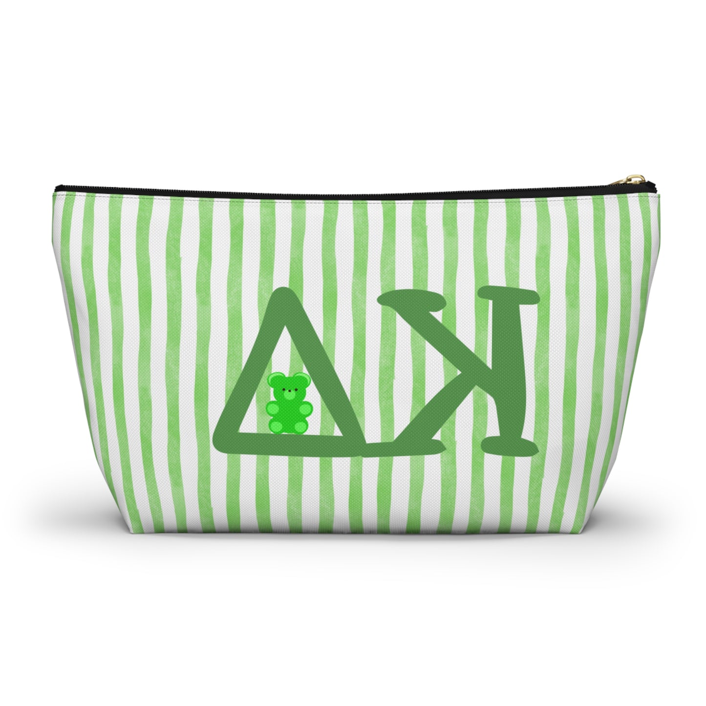 KD Green Striped Accessory Pouch | Cute Makeup Bag, Storage Organizer, Gift for Students, Eco-Friendly Travel Pouch, Teddy Bear Lover Gift