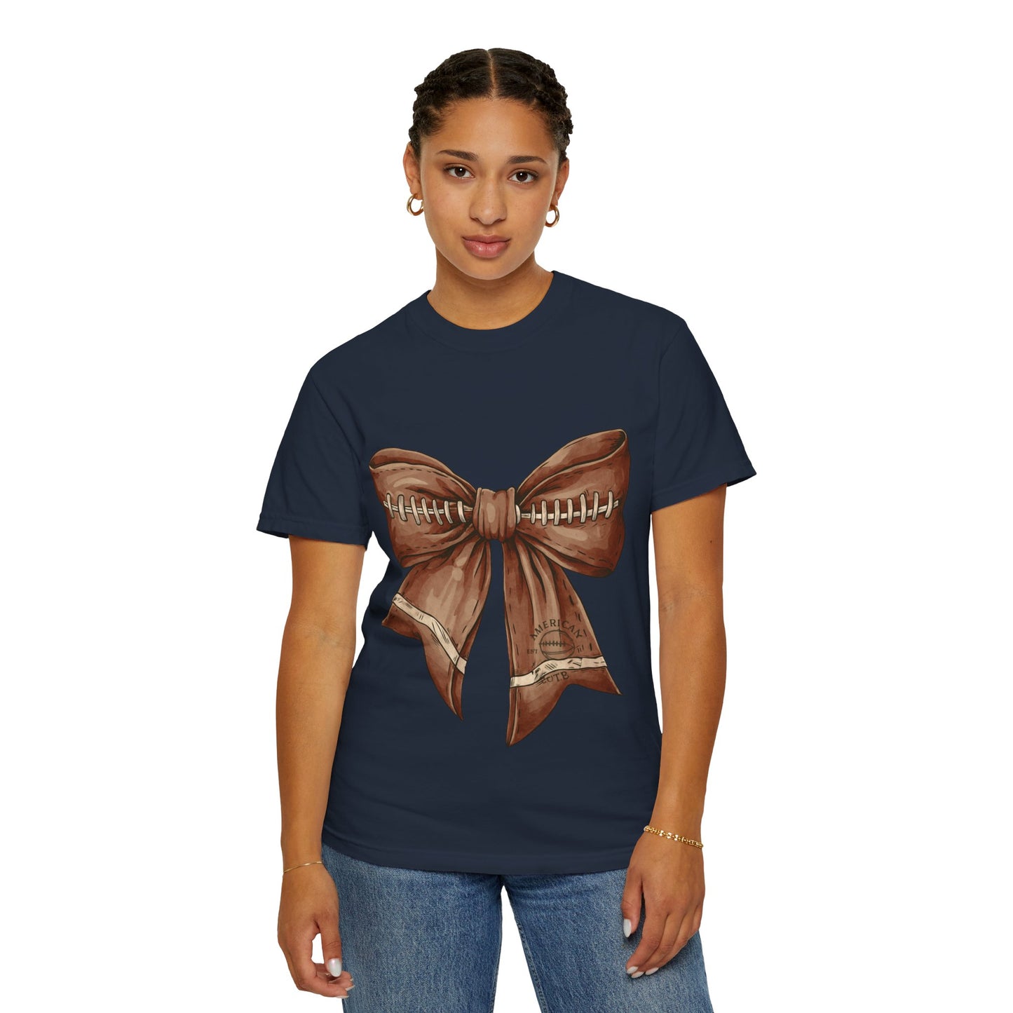 Football Bow T-Shirt: Unisex Casual Wear for Game Day Apparel