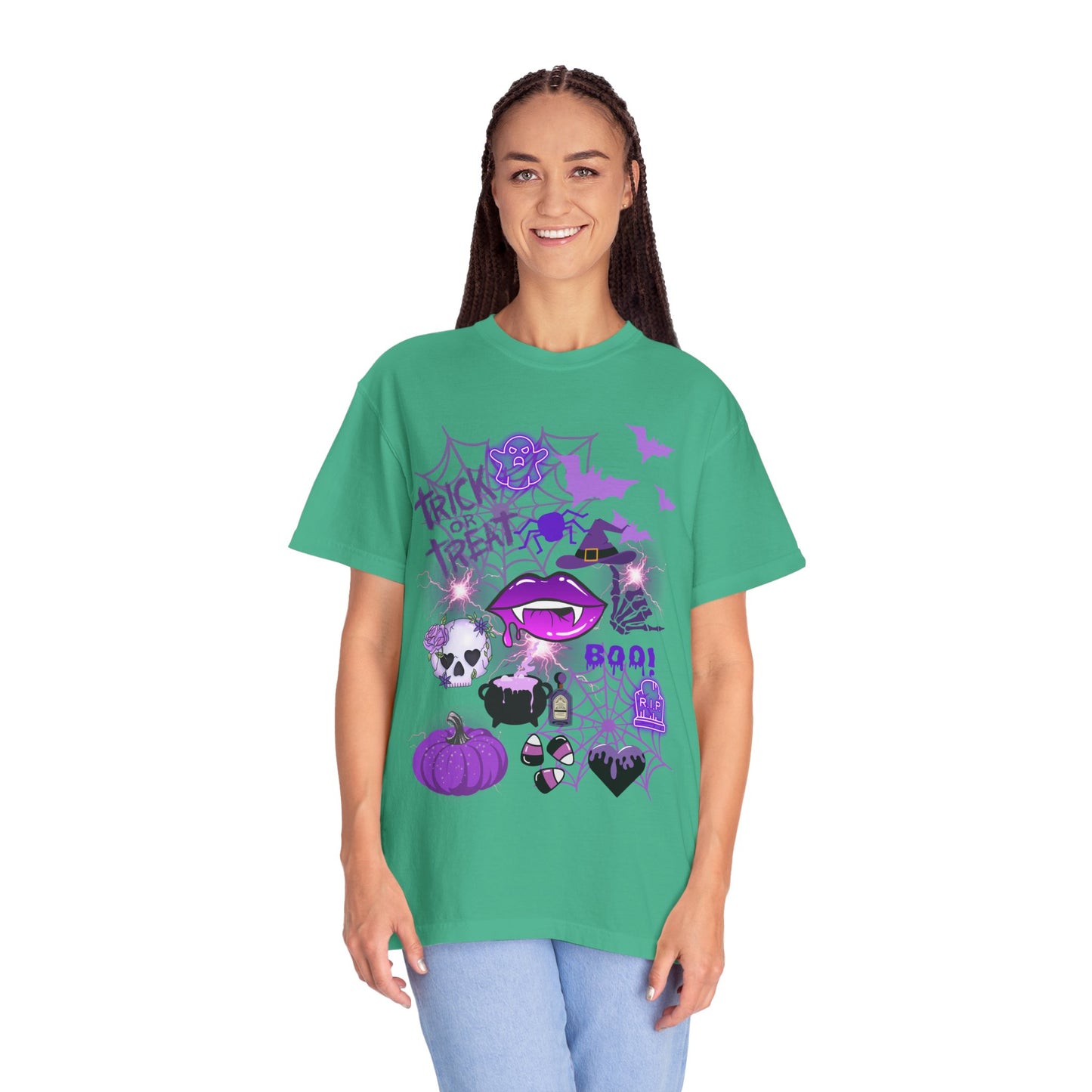 Spooky Purple Vibes Halloween Graphic T-Shirt, Fun Unisex Tee for Spooky Season, Trick or Treat, Boo! Shirt, Halloween Party Wear, Gift Idea
