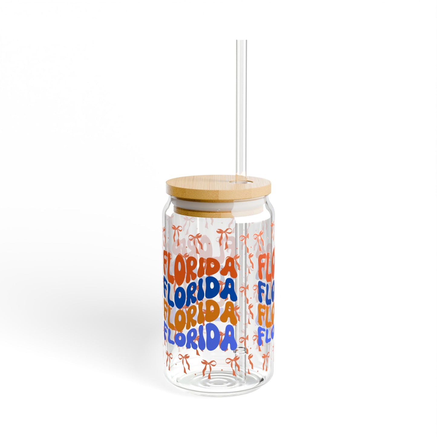 Coquette Bow Florida Sipper Glass, 16oz - Reusable Drinkware, Summer Vibes, Beach Lovers Gift, Eco-Friendly, FL gators, graduation gift, college student gift, florida fan