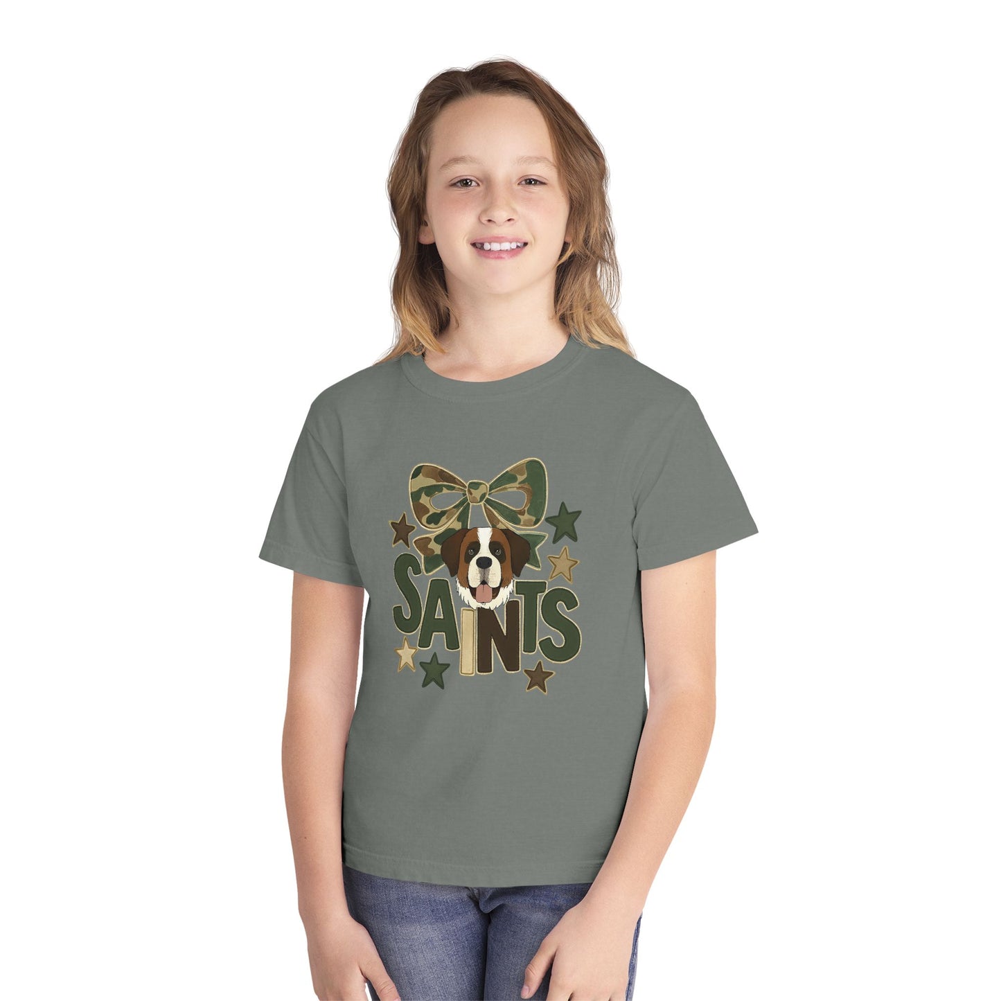 Camo Saints Youth Tee, Fun T-Shirt for Dog Lovers, Kids Outdoor Adventure Gear, Birthday Gift, Casual Wear
