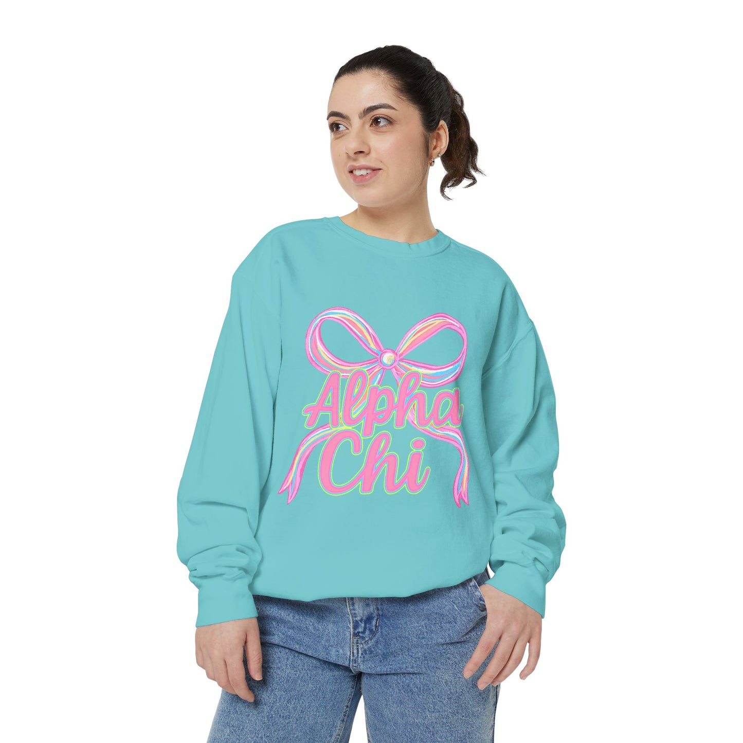 AlphaChi Garment-Dyed Sweatshirt, Sorority Sweatshirt, Personalized Gift, College Apparel, Comfortable Crewneck, Trendy Fashion