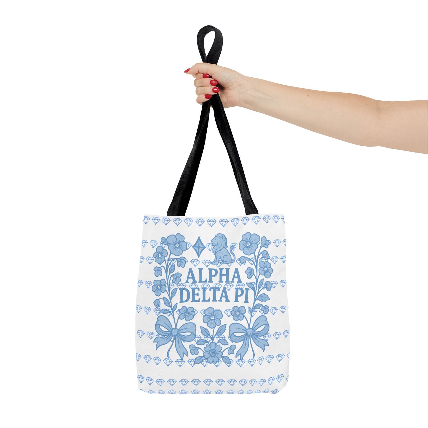 Alpha Delta Pi Floral Tote Bag - Stylish Sorority Accessory, Gift for College Students, Everyday Use, Blue Floral Design, AOP Style