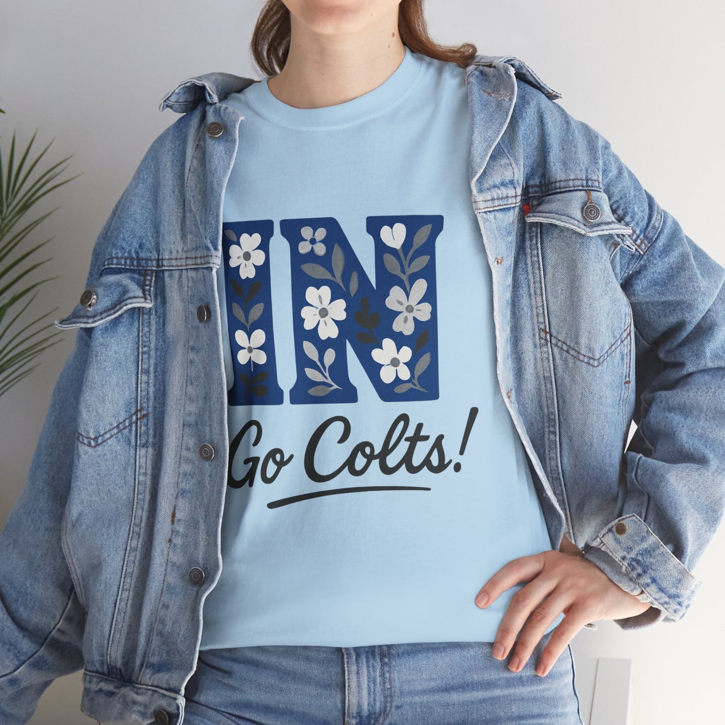 Floral Colts Tee | Unisex Heavy Cotton Tee for Sports Fans, Indiana Pride