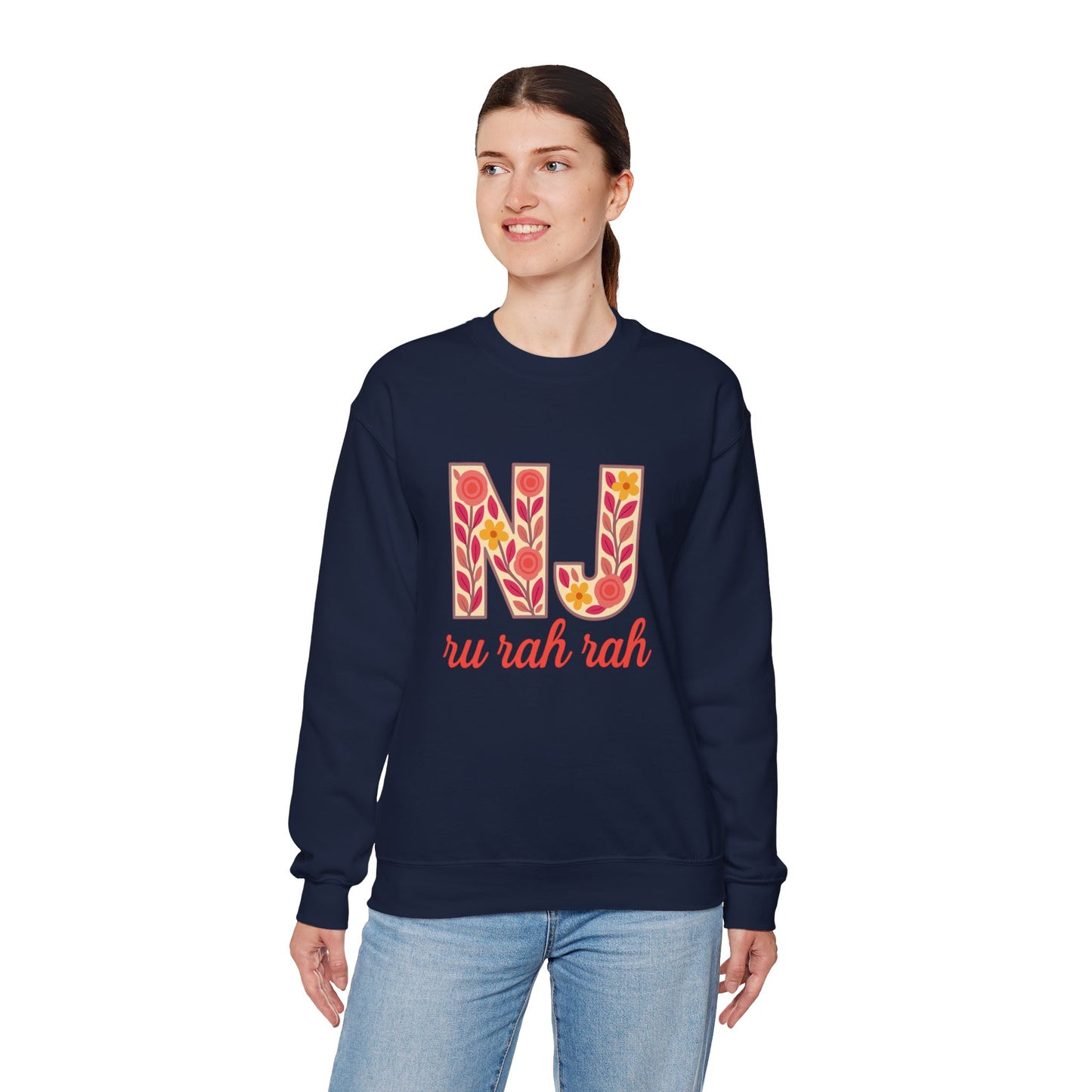 NJ Floral Pattern Crewneck Sweatshirt, Cozy Jersey, Casual Layer, Unique Gift, Fall Fashion, Unisex Apparel