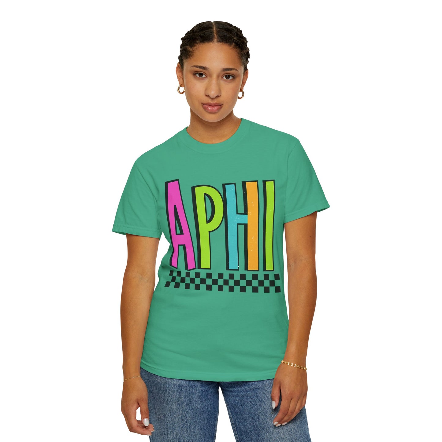 Checkered Neon Alpha P Colorful Graphic Unisex T-Shirt