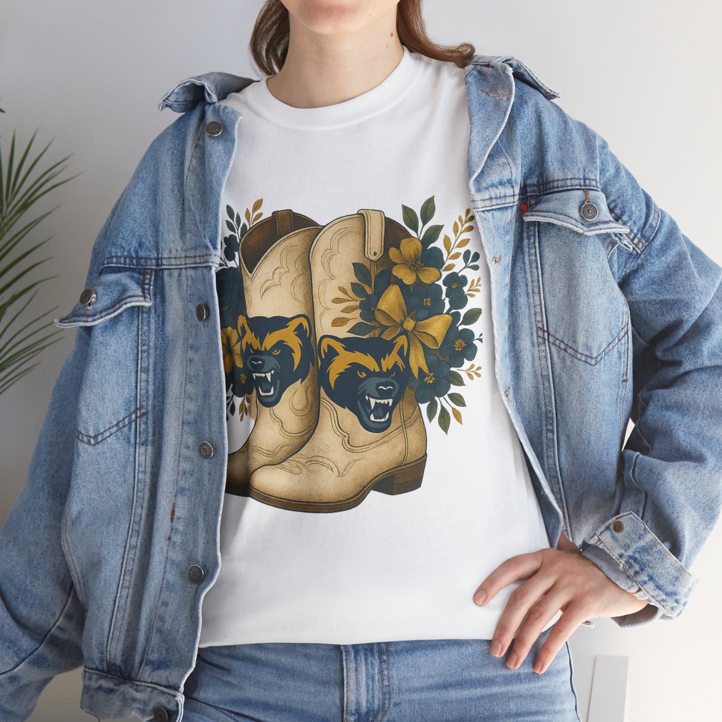 Graphic Tee - Michigan Wolverines Maize and Blue Country Chic Floral Cowboy Boots Vintage Style Shirt