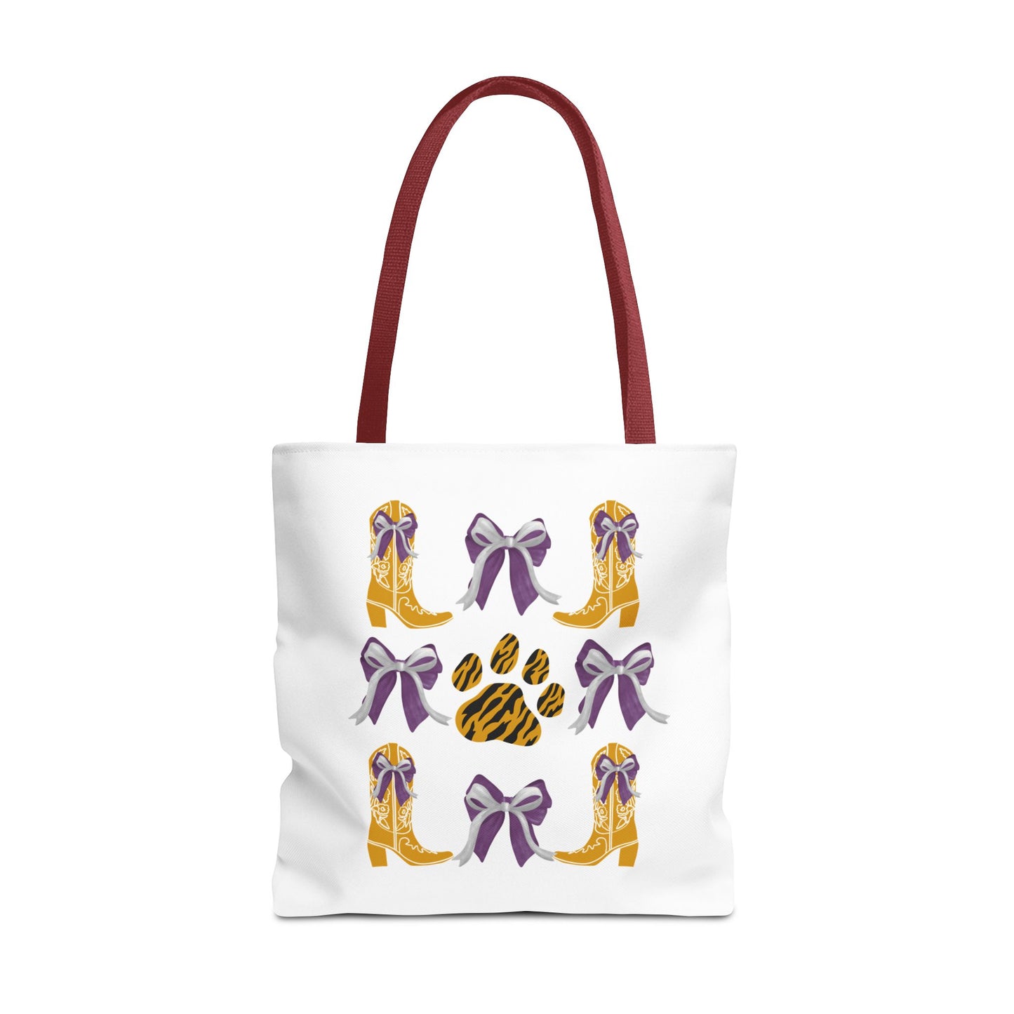 LSu coquette bow Print Tote Bag, Eco-Friendly Fashion Bag, lsu tiger fan, louisiana game day, geaux tigers, college student gift, graduation gift