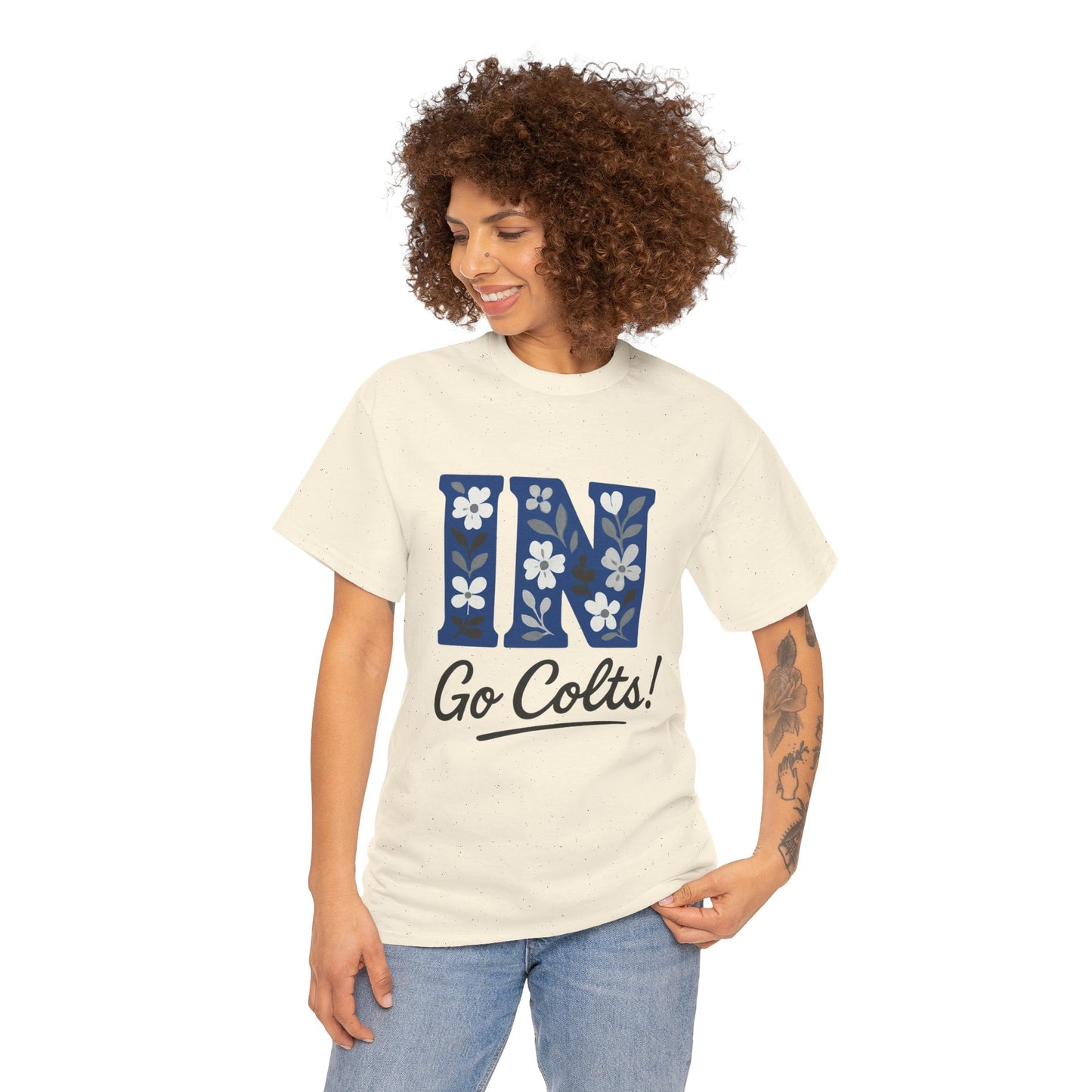 Floral Colts Tee | Unisex Heavy Cotton Tee for Sports Fans, Indiana Pride