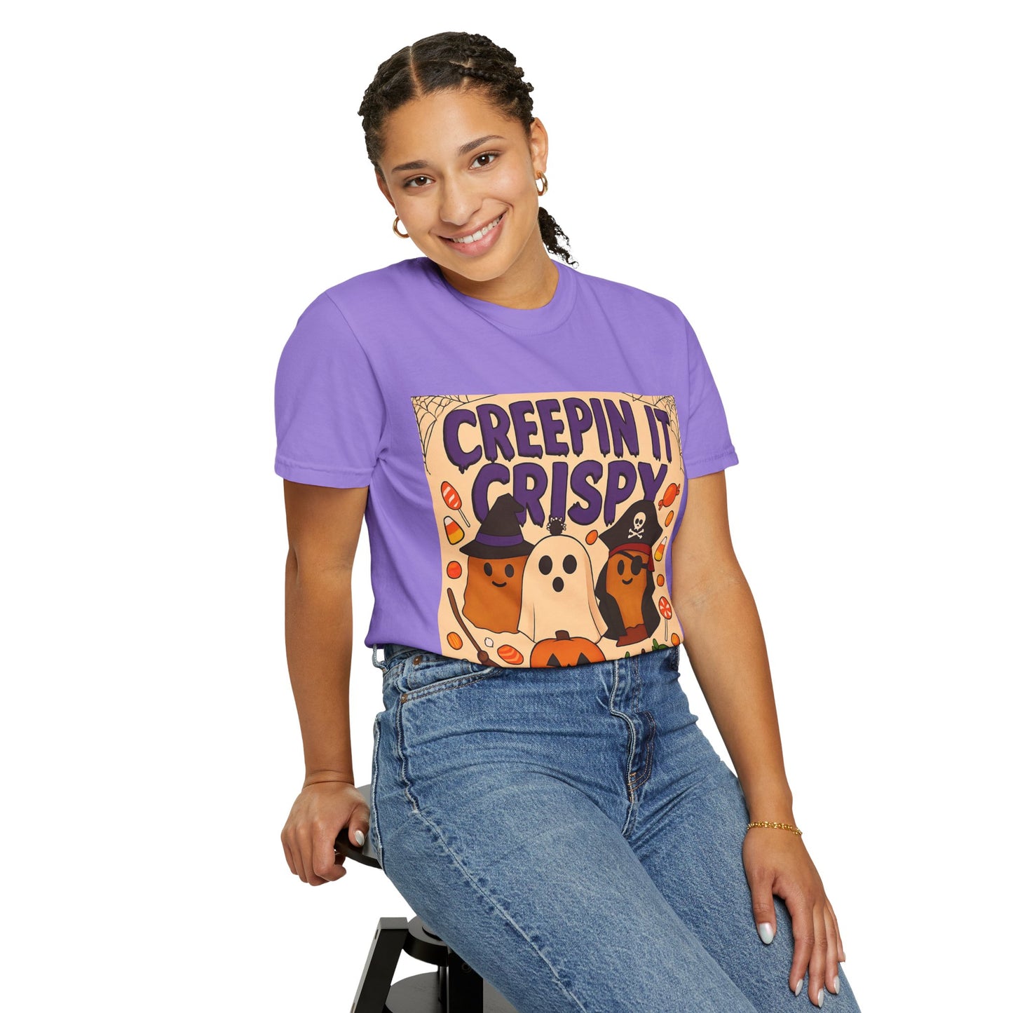 Halloween Themed T-Shirt, Creepin It Crispy T-Shirt, Unisex Shirt for Fall, Cute Halloween Tee, Festive Ghost & Candy Design