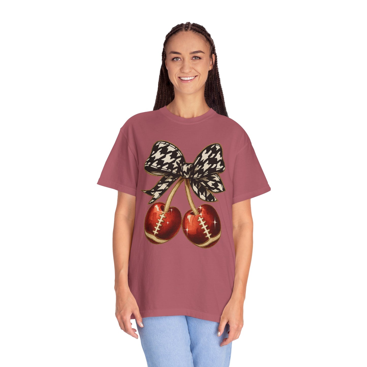 Houndstooth Bow Unisex Tee for Sports Lovers | Garment-Dyed T-shirt
