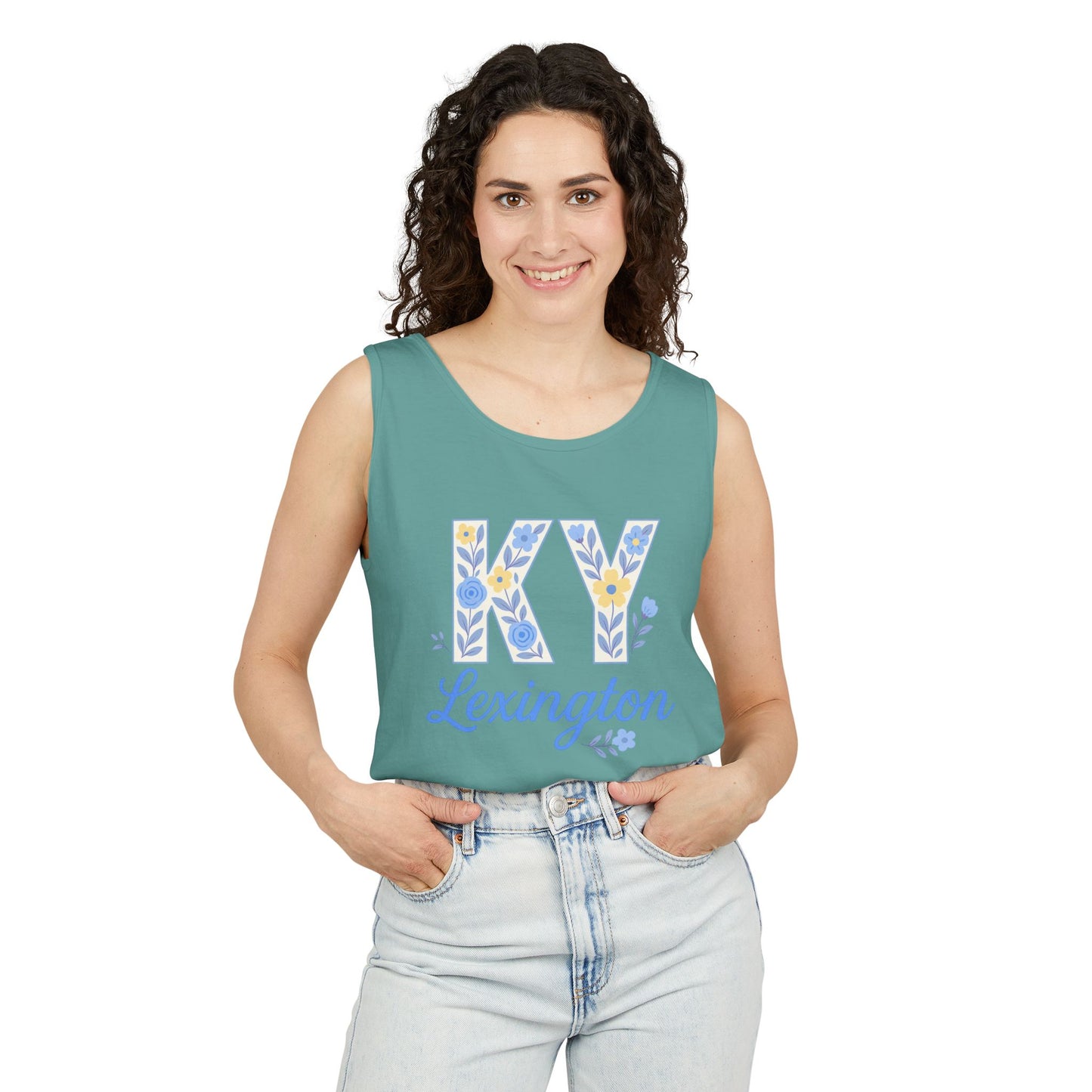 Kentucky Floral Letter Tank Top, Summer Tank, Cute Souvenir, Unisex Summer Apparel, Gift for Her, Comfort Colors, Graduation Gift