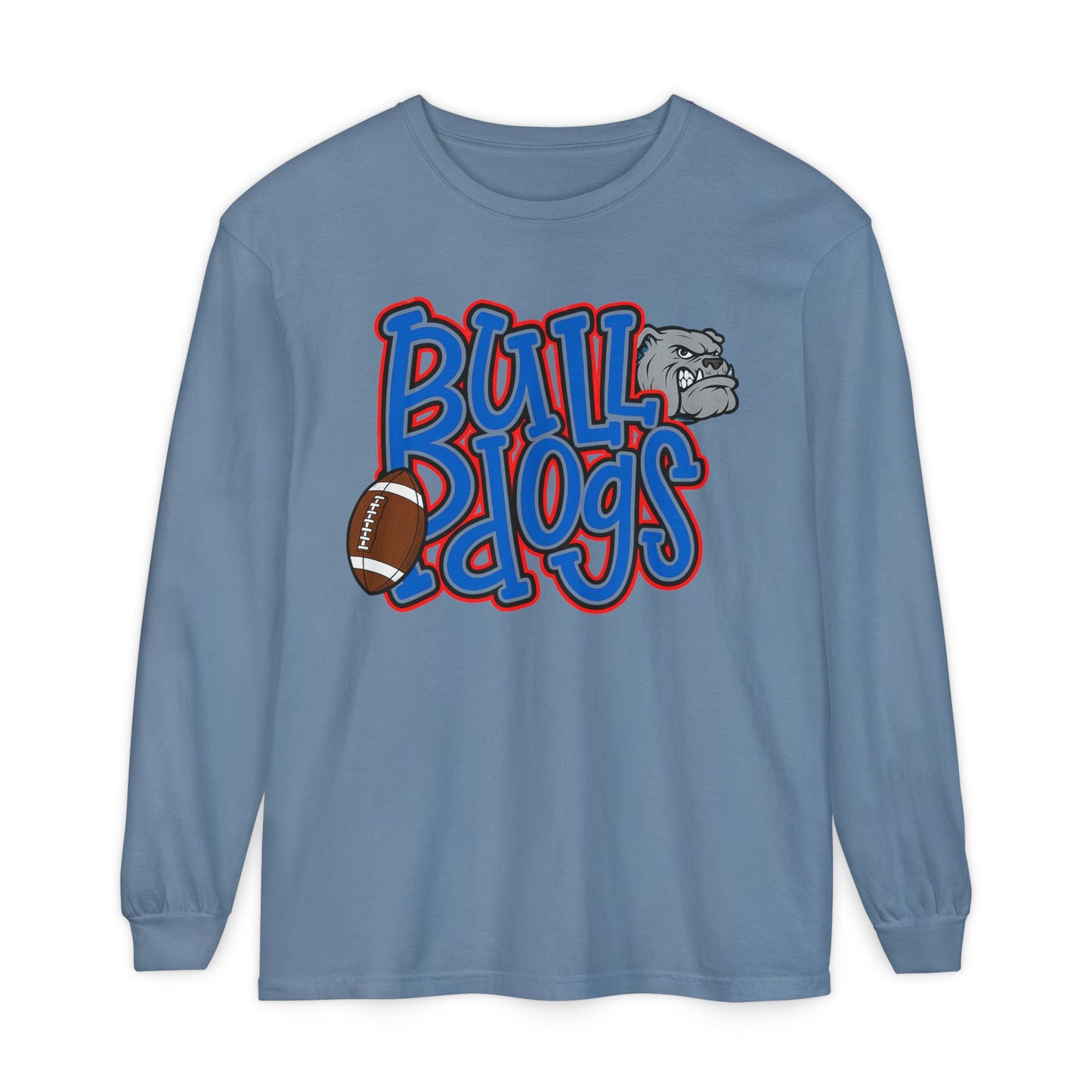 Bull Dogs Long Sleeve T-Shirt - Unisex Garment-Dyed Tee for Sports Fans