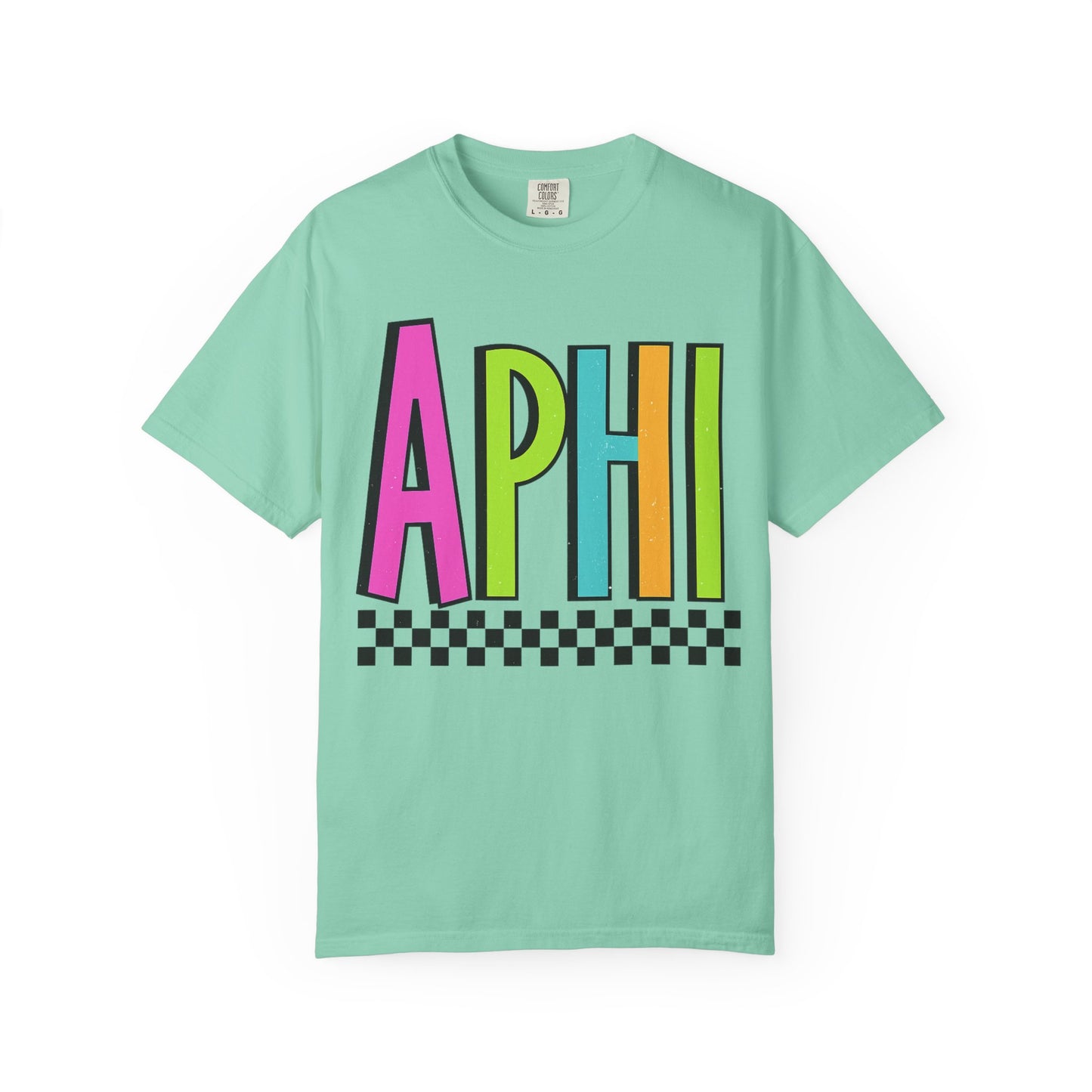 Checkered Neon Alpha P Colorful Graphic Unisex T-Shirt