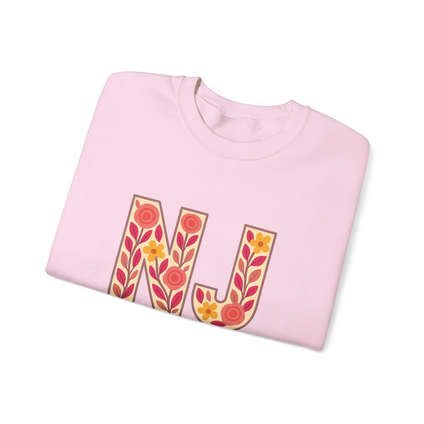 NJ Floral Pattern Crewneck Sweatshirt, Cozy Jersey, Casual Layer, Unique Gift, Fall Fashion, Unisex Apparel