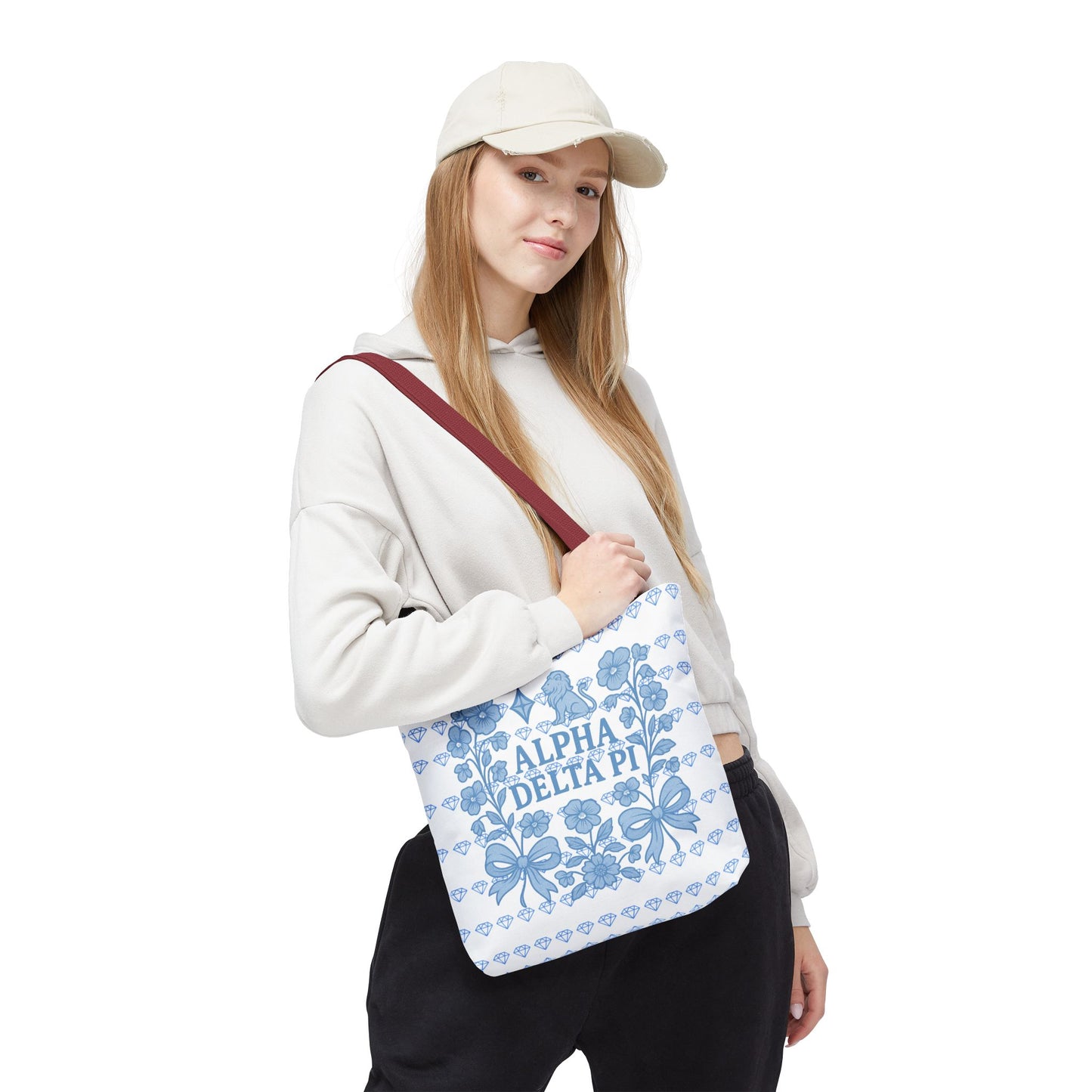 Alpha Delta Pi Floral Tote Bag - Stylish Sorority Accessory, Gift for College Students, Everyday Use, Blue Floral Design, AOP Style