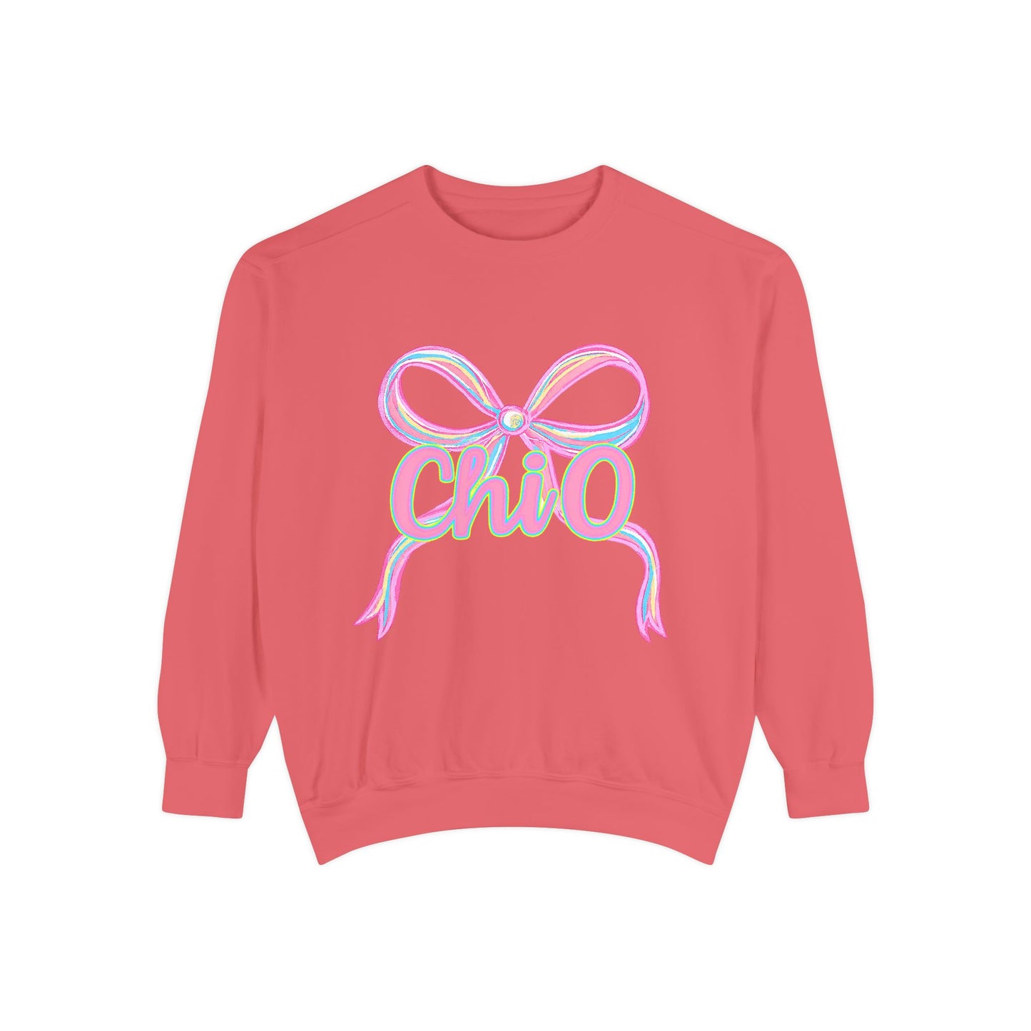 CHIO Chic Bow Graphic Unisex Garment-Dyed Sweatshirt, Cozy Pullover, Fashionable Gift, Casual Outfit, Spring Style, Trendy Apparel