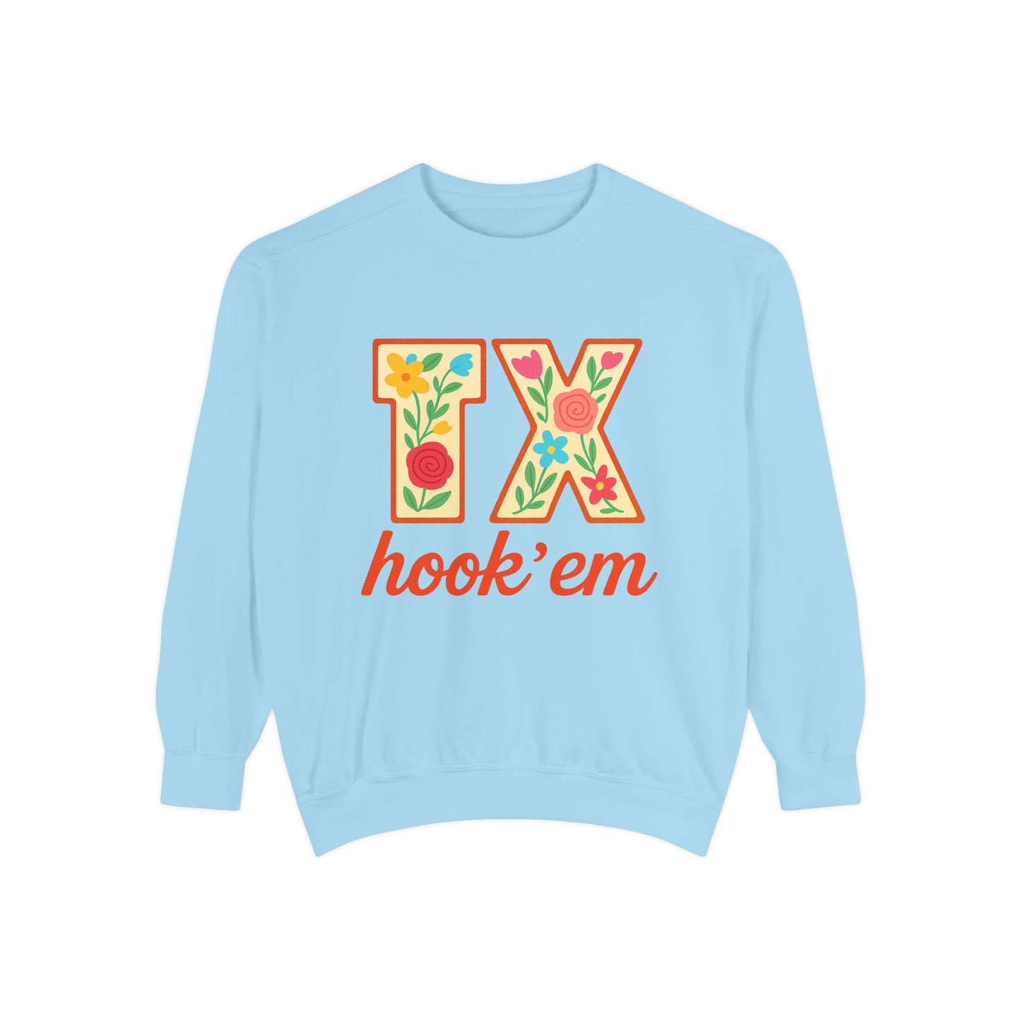 Texas Floral Sweatshirt, Unisex Garment-Dyed Sweatshirt, Cozy Casual Wear, Perfect for Game Day, Floral TX Hook 'Em Design, Stylish [...]