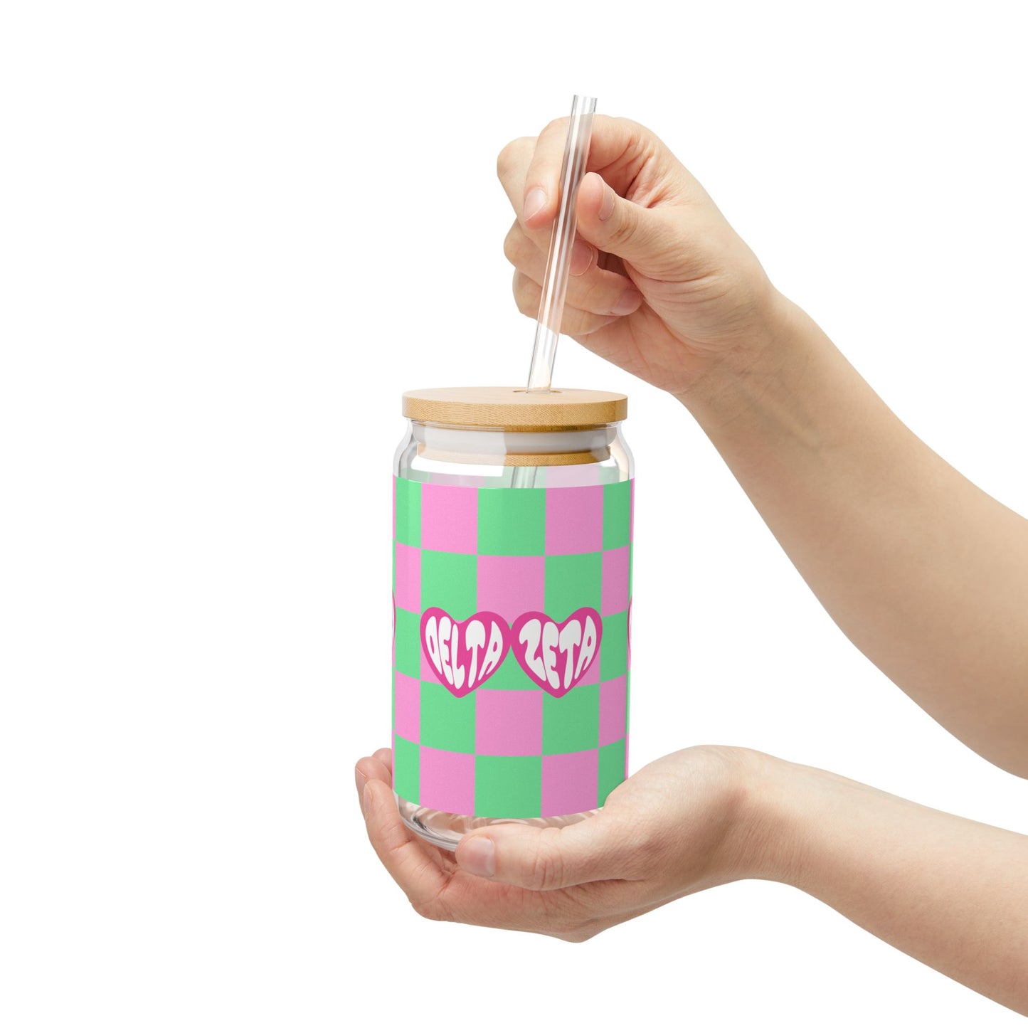 Delta Zeta Retro Sipper Glass with Cute Heart Design, Ideal for Parties, Gifts, Home Decor, Summer Drinks, Eco-Friendly Beverage Container