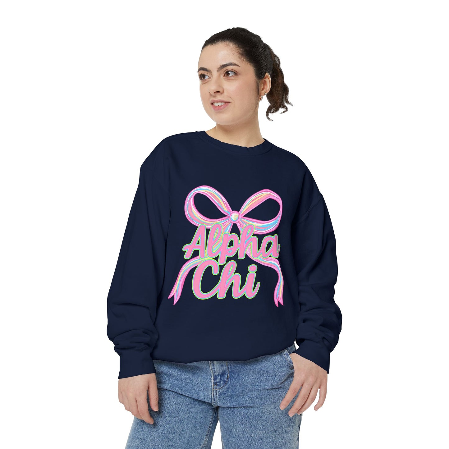 AlphaChi Garment-Dyed Sweatshirt, Sorority Sweatshirt, Personalized Gift, College Apparel, Comfortable Crewneck, Trendy Fashion