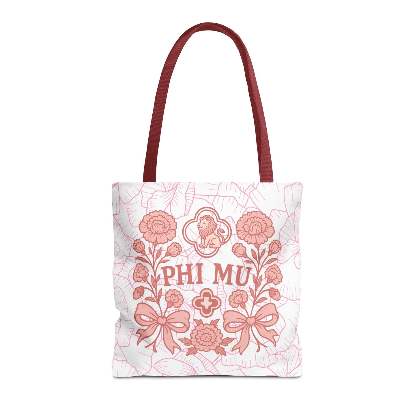 Phi Mu Floral Tote Bag, Sorority Bag, Gift for Sorority Sisters, Pink Floral Tote, College Essentials, AOP Design