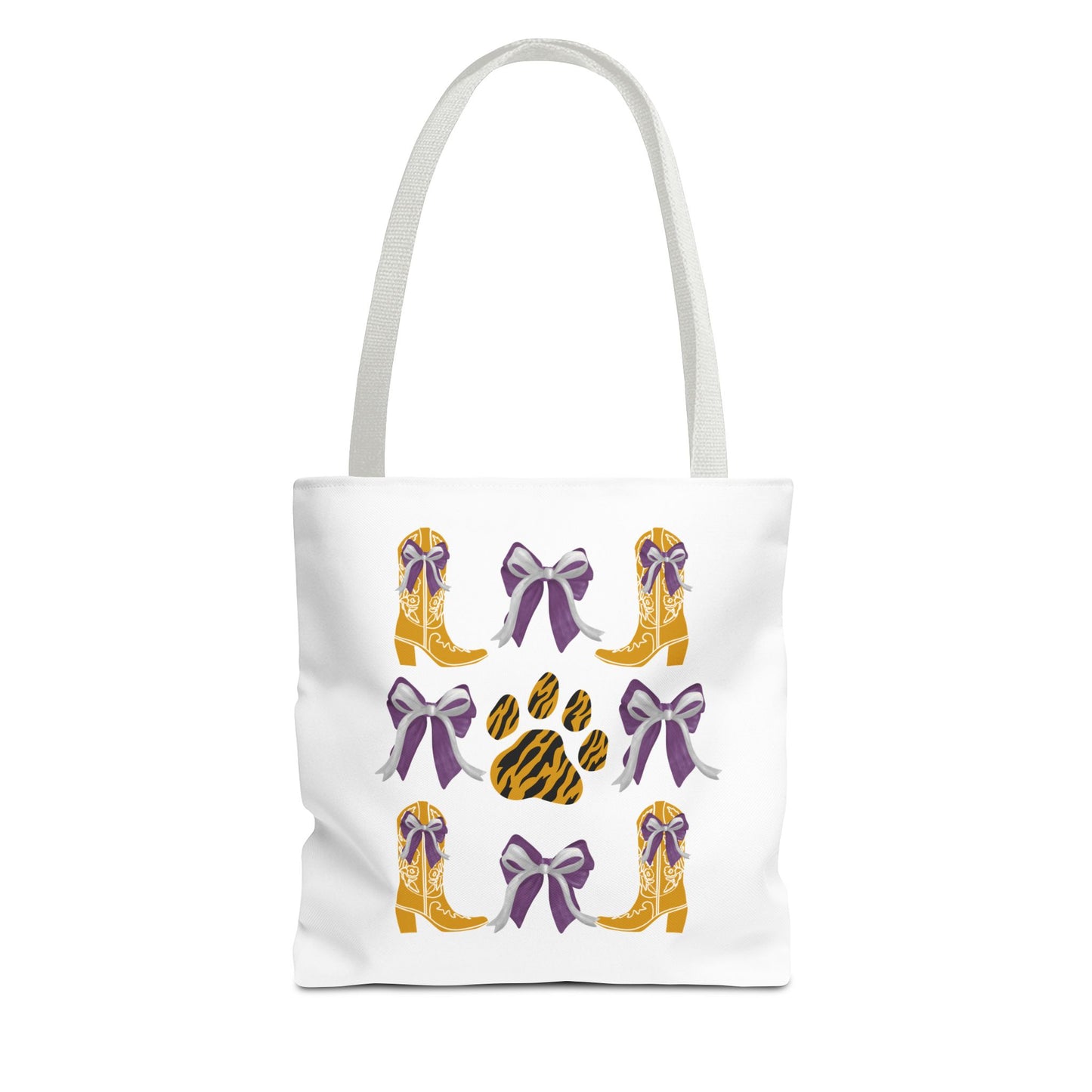 LSu coquette bow Print Tote Bag, Eco-Friendly Fashion Bag, lsu tiger fan, louisiana game day, geaux tigers, college student gift, graduation gift