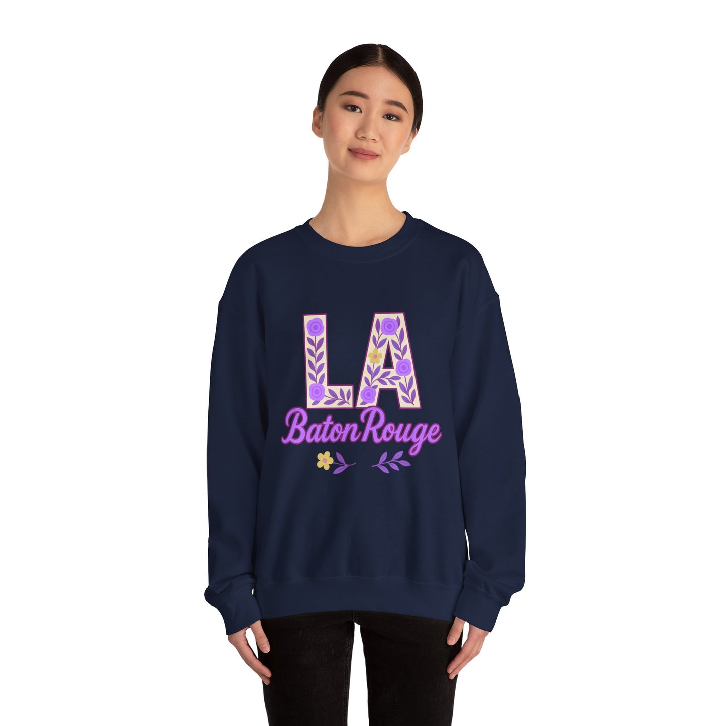 LA Baton Rouge Floral Sweatshirt, Cozy Crewneck for Fall, Gift for Friends, Casual Outing, Southern Style Apparel