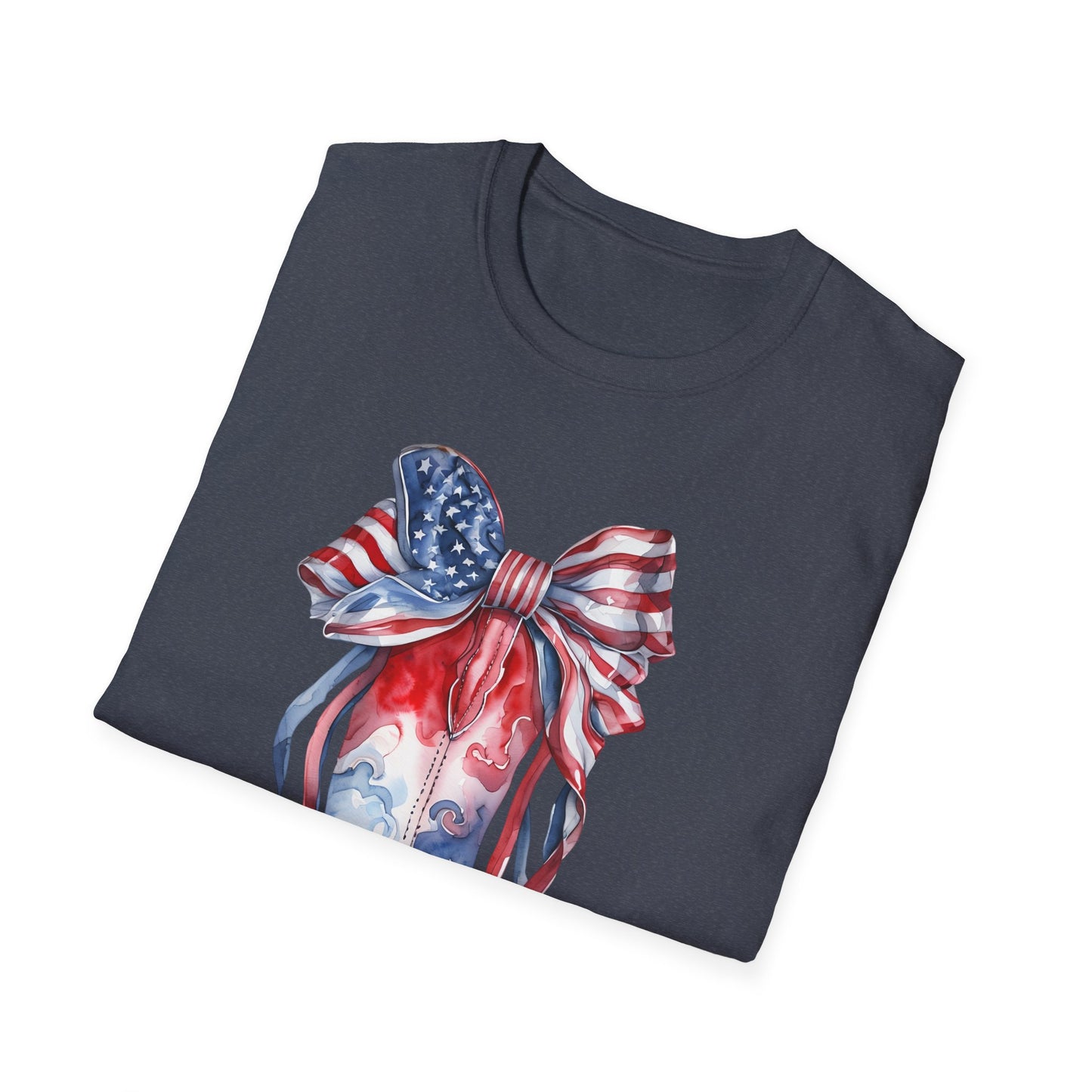 Patriotic Cowboy Boot T-Shirt | Unisex Softstyle Tee for Independence Day