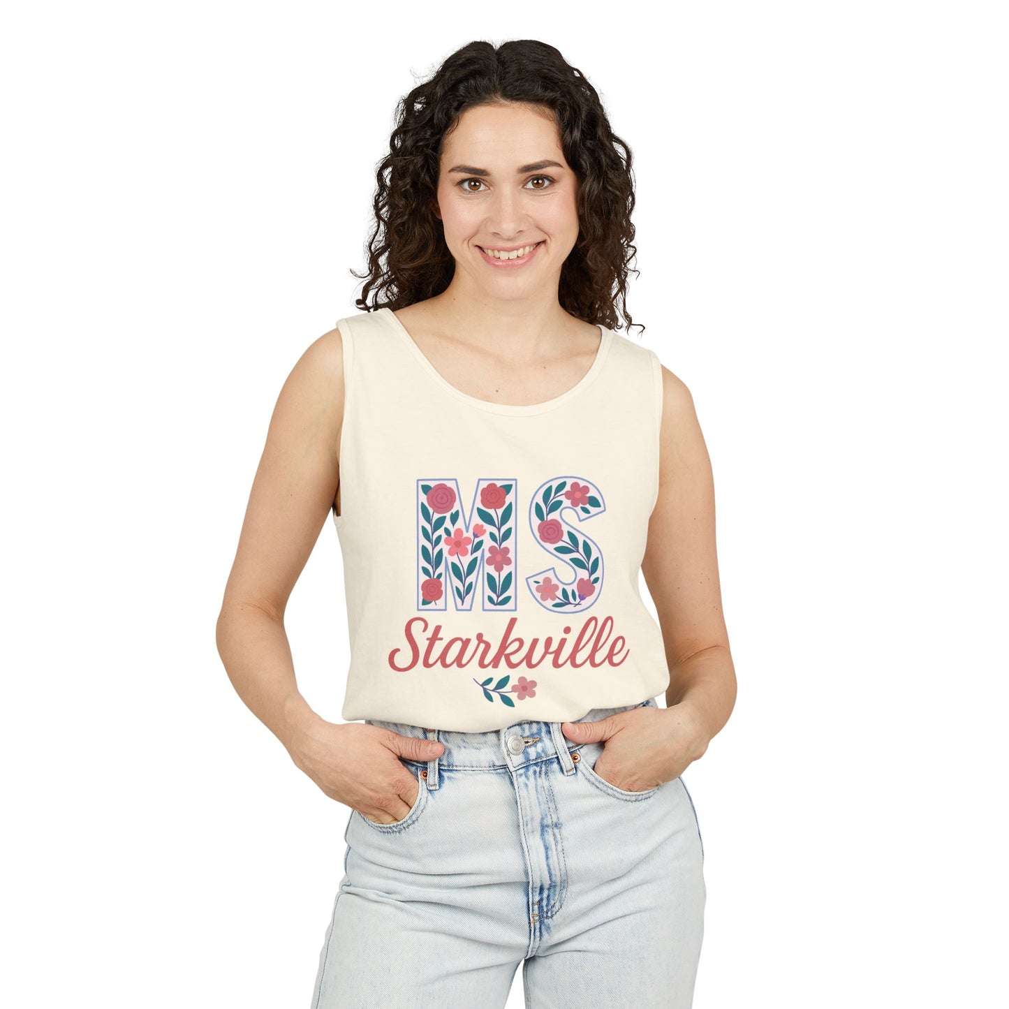 Mississippi Floral Monogram Summer Tank Top, Comfort Colors, Perfect for Casual Outings, Gifts, Beach Days, Graduation Celebrations,