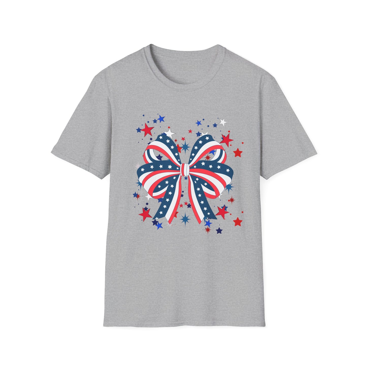 Patriotic Bow T-Shirt for Celebrations, 4th of July, Summer BBQ, Casual Outfit, Gift for Her, Unisex Softstyle Tee