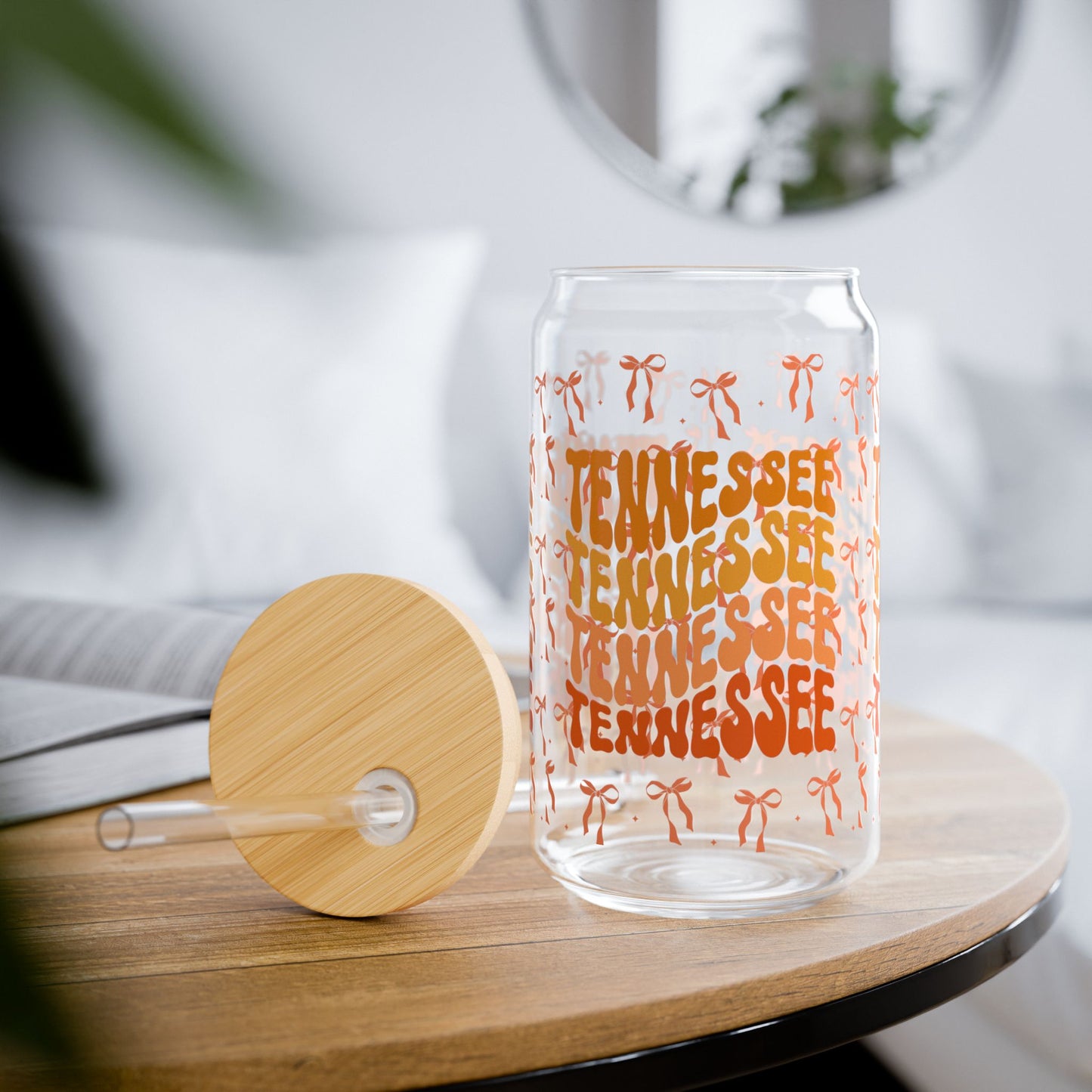 Coquette Bow Tennessee Sipper Glass, Tropical Drinkware, Summer Party Essential, Eco-Friendly Glass Cup, Tn game day, tennessee fan gift, graduation gift