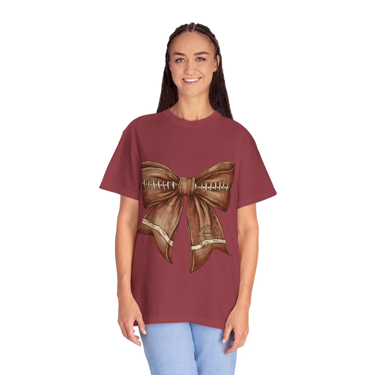 Football Bow T-Shirt: Unisex Casual Wear for Game Day Apparel