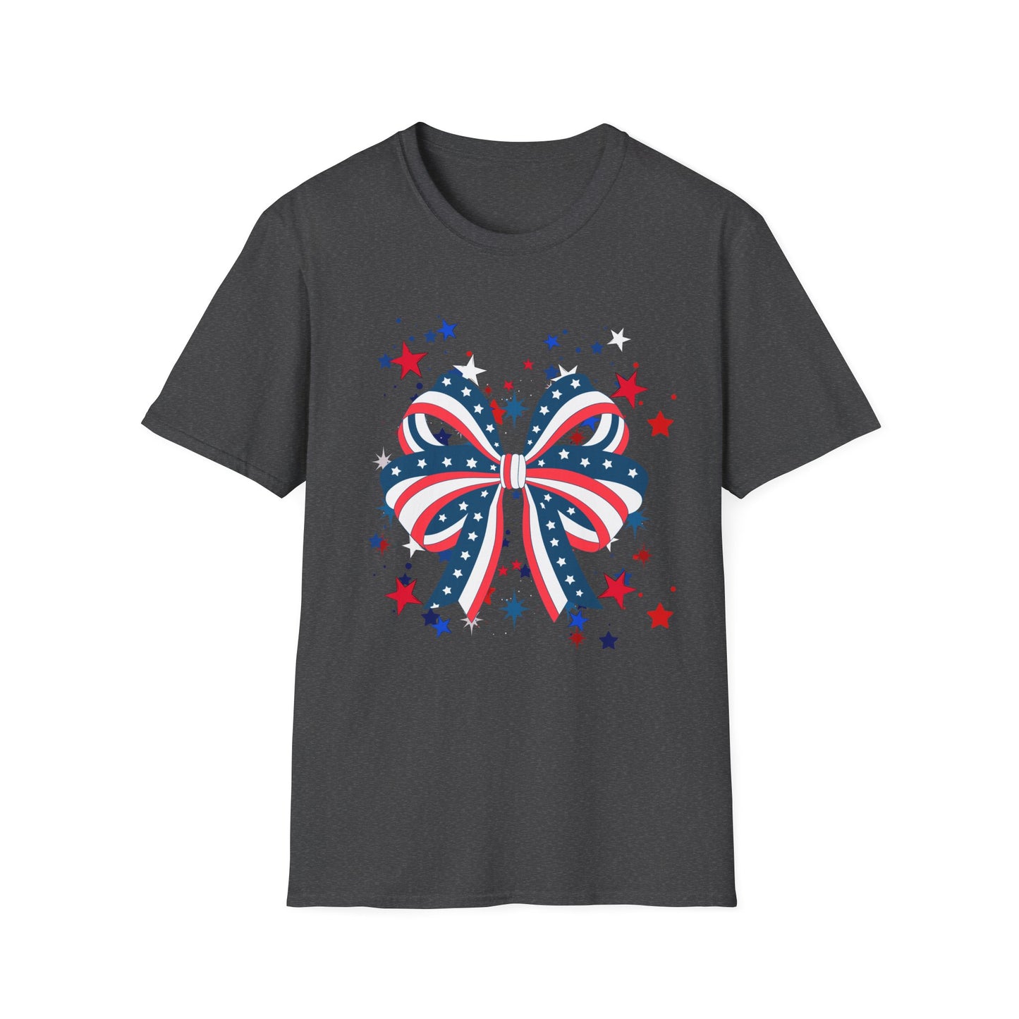 Patriotic Bow T-Shirt for Celebrations, 4th of July, Summer BBQ, Casual Outfit, Gift for Her, Unisex Softstyle Tee