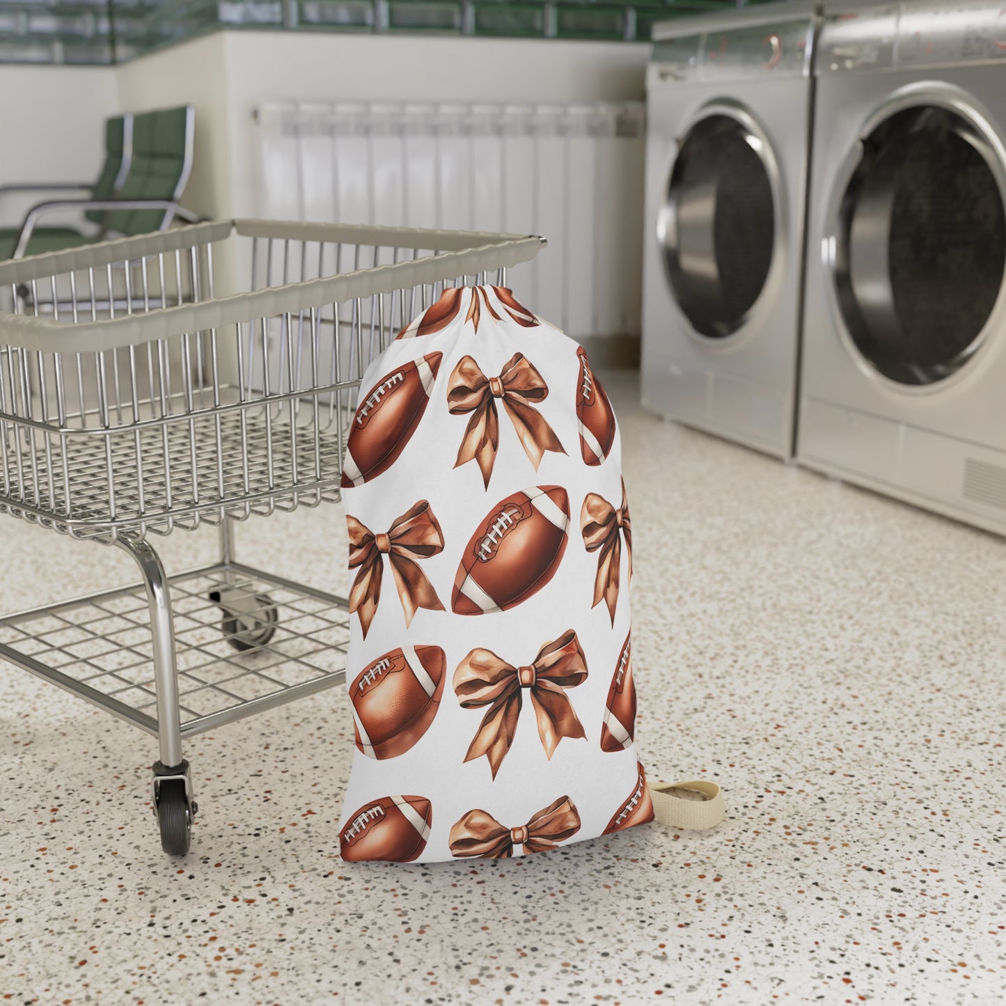 Football Laundry Bag with Bow Design, Sports Gear Organizer, Team Spirit Storage, Game Day Essential, Gift for Athletes