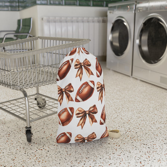 Football Laundry Bag with Bow Design, Sports Gear Organizer, Team Spirit Storage, Game Day Essential, Gift for Athletes