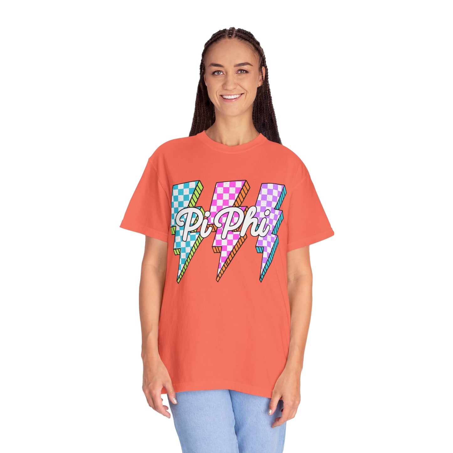 PB Phi Lightning Bolt Unisex T-shirt | Vibrant Greek Life Apparel, Unique Gift for Sorority Sisters, Casual Wear, Celebrating Sisterhood