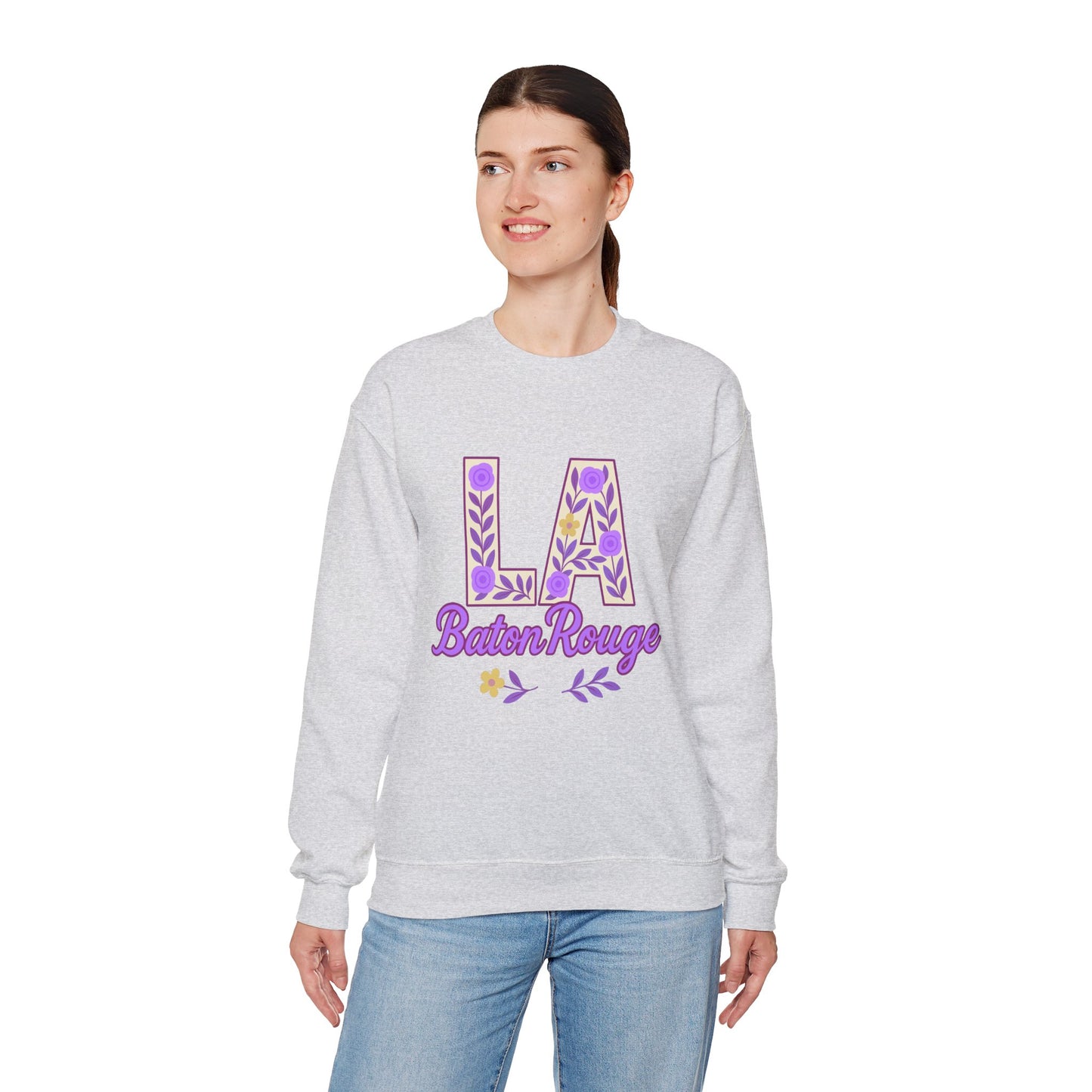 LA Baton Rouge Floral Sweatshirt, Cozy Crewneck for Fall, Gift for Friends, Casual Outing, Southern Style Apparel