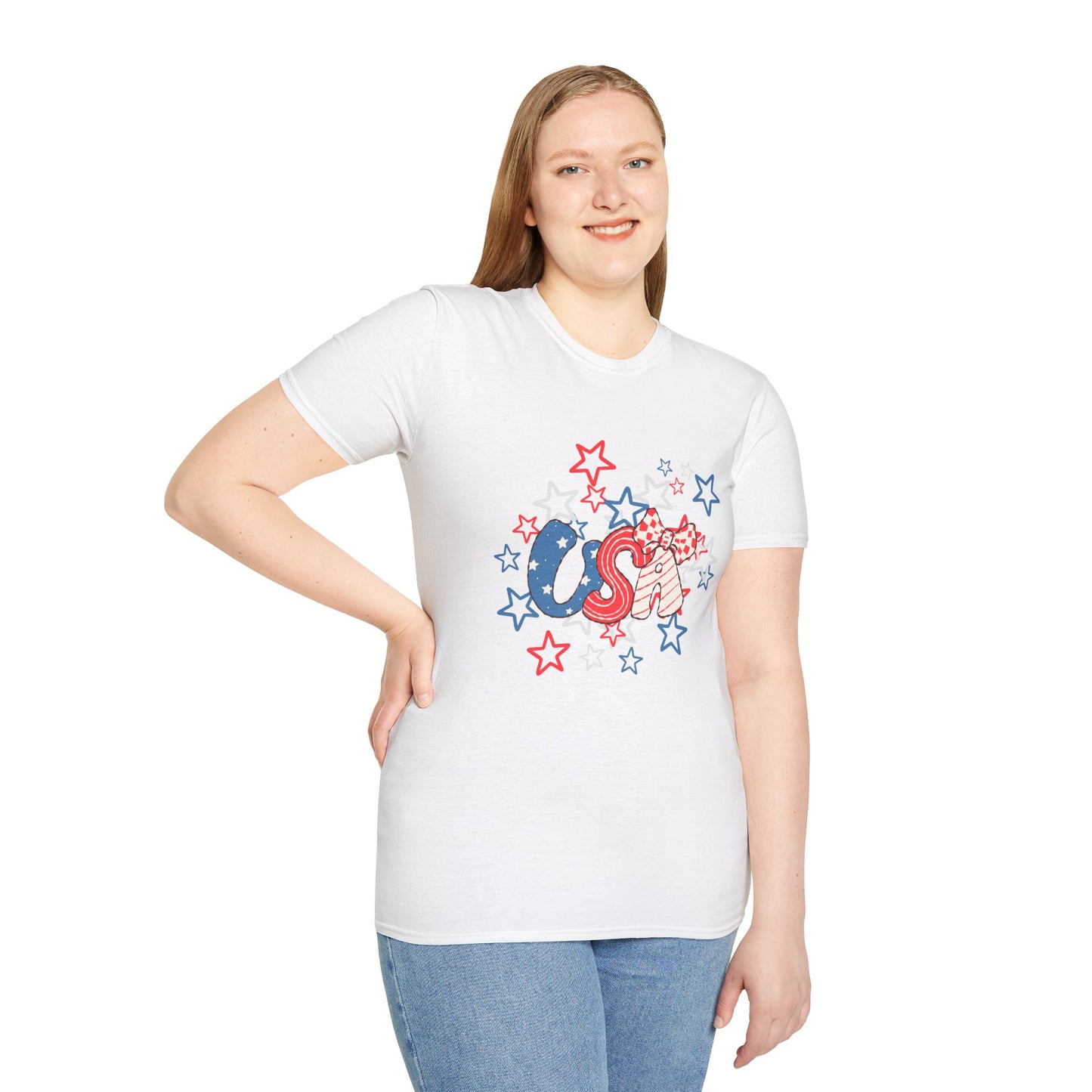 Patriotic Unisex T-Shirt for Independence Day, July 4th Celebration, Star-Patterned Tee, USA Graphic Top, Casual American Apparel