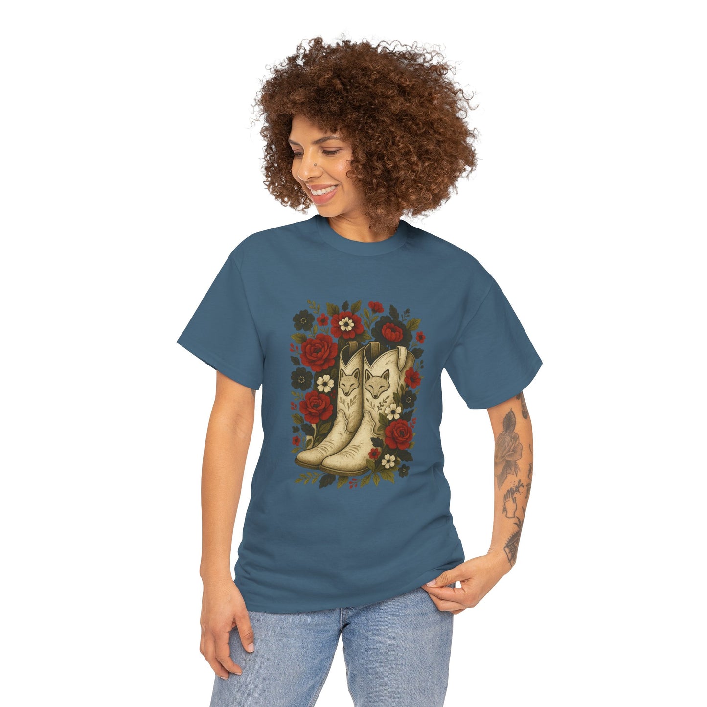 AR State Red Wolves Vintage Floral Cowboy Boots Tee