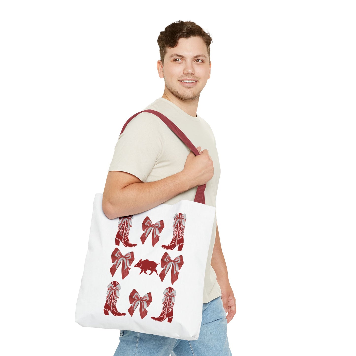 Arkansas Coquette Bow Chic Tote Bag - Stylish Carryall for Cowgirls, Woo Pig Gifts, AR Razorback Fan Gift, Arkansas Game Day Tote, Graduation Gift, Arkansas Alumni