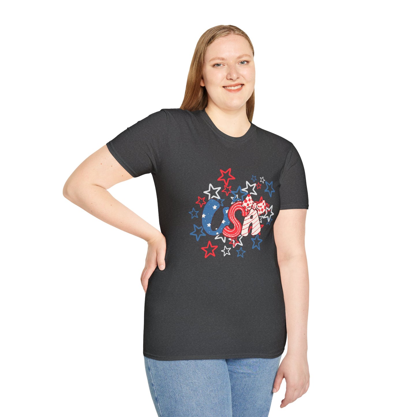 Patriotic Unisex T-Shirt for Independence Day, July 4th Celebration, Star-Patterned Tee, USA Graphic Top, Casual American Apparel