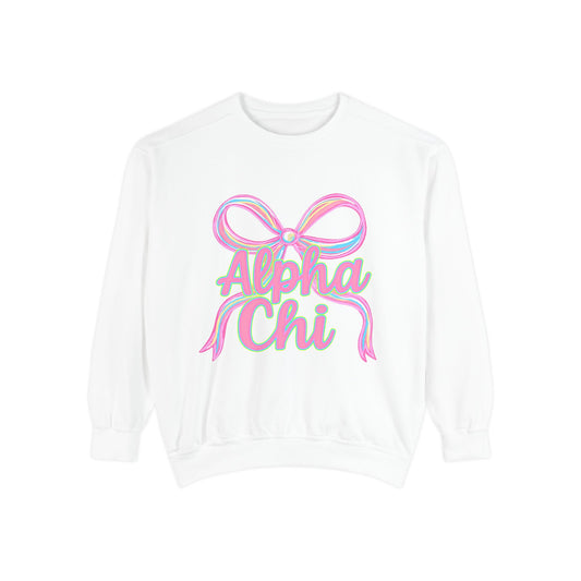 AlphaChi Garment-Dyed Sweatshirt, Sorority Sweatshirt, Personalized Gift, College Apparel, Comfortable Crewneck, Trendy Fashion