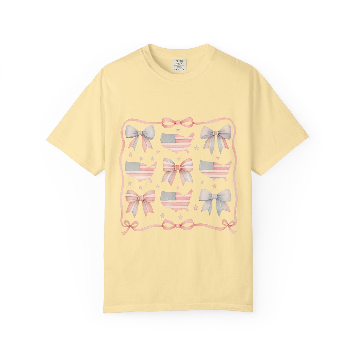 America Coquette Cute Bow Pattern Comfort Colors Unisex T-Shirt - 4th of July USA Celebration