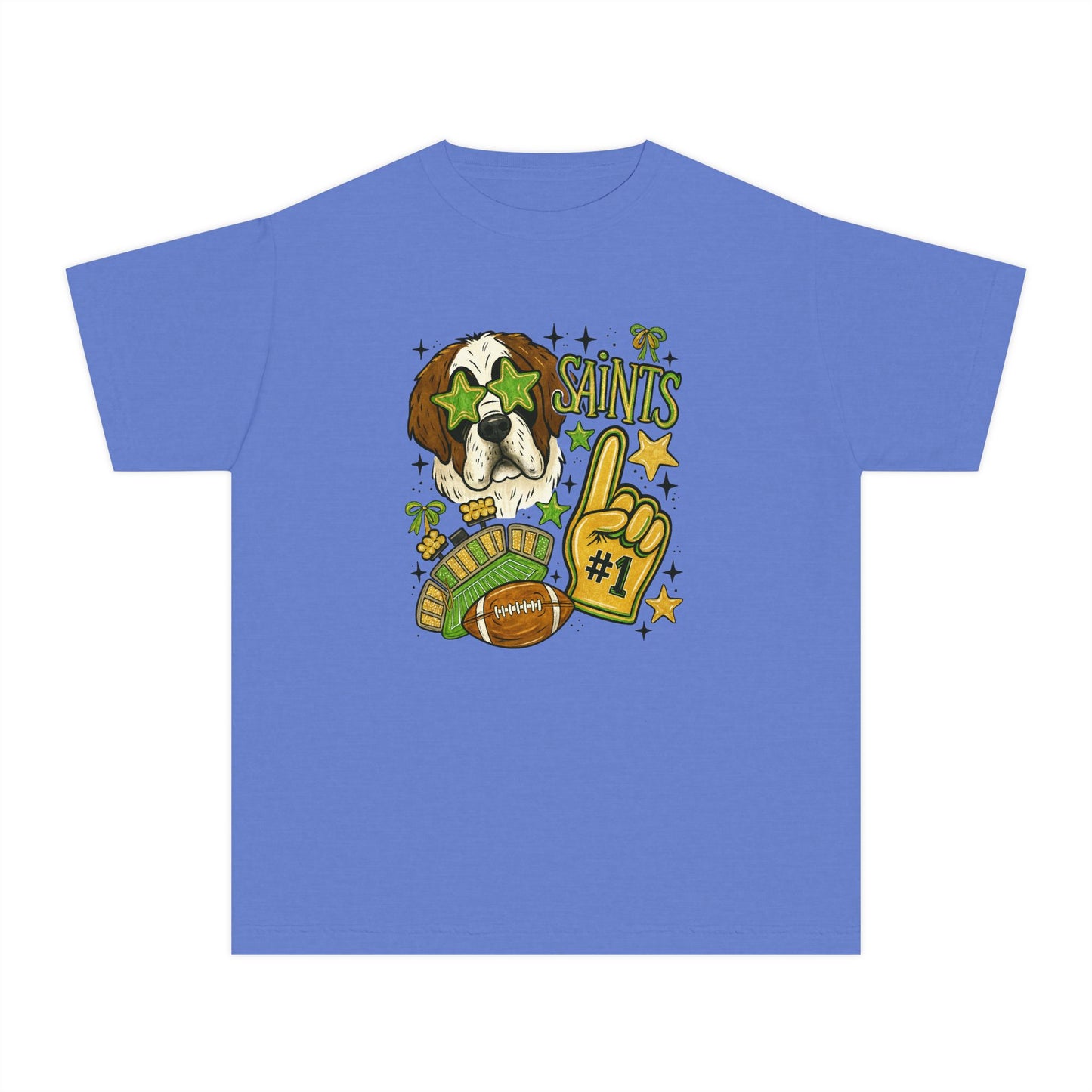 Saints Fan Youth Midweight Tee, Youth Sports Shirt, Kids Game Day Tee, Football Shirt, Youth Cheer Shirt, Holiday Gift for Kids